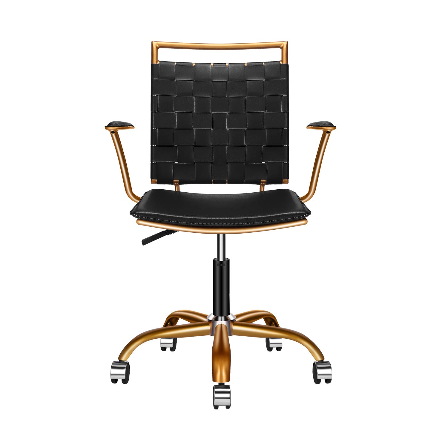 Ergonomic Office Chair with Vegan Leather - Black & Gold Swivel Desk Chair for Home & Reception, Extra Back & Lumbar Support | Perfect for Long Work Hours, Gaming & Conference Rooms