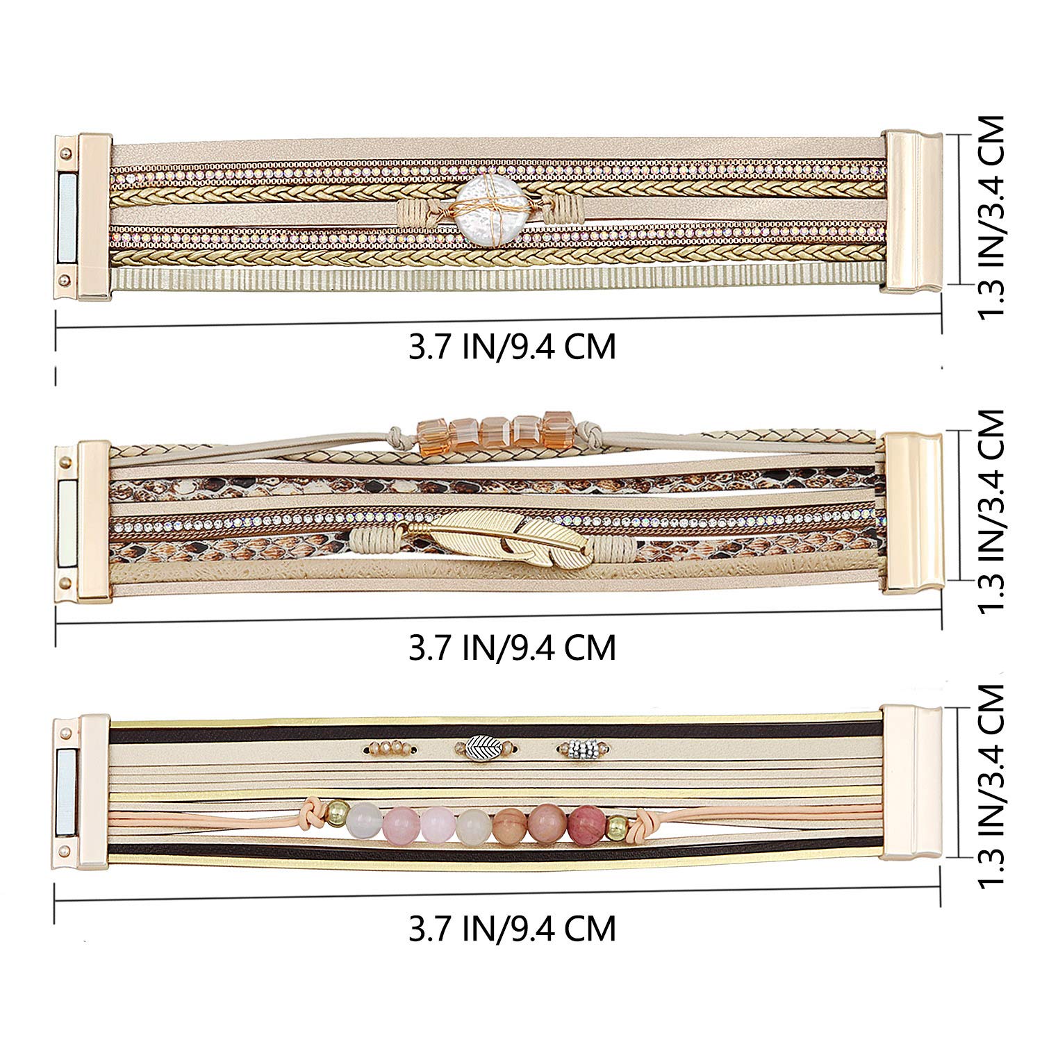 Wowanoo 3-Pack Leather Cuff Bracelet Set for Women - Multilayer Wrap Bracelet with Crystal Feather Tree Design & Magnetic Clasp | Boho Chic Jewelry for Everyday Wear, Parties & Gifts