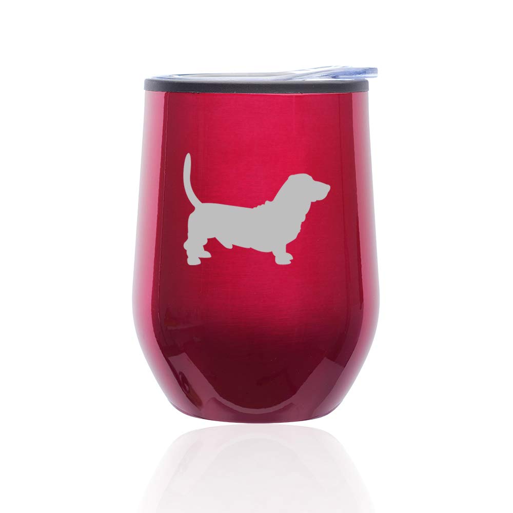 Basset Hound Stemless Wine Glass with Lid - Insulated Travel Mug for Coffee, Tea & Cocktails | Leak-Proof Fuchsia Tumbler for Home, Office & Outdoor Use