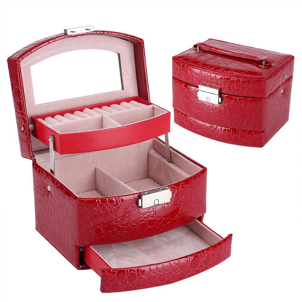 3-Layer Jewelry Box for Necklace & Ring Storage - Elegant Red Jewelry Organizer Case, Perfect Gift for Women - Home & Travel Jewelry Storage Solution