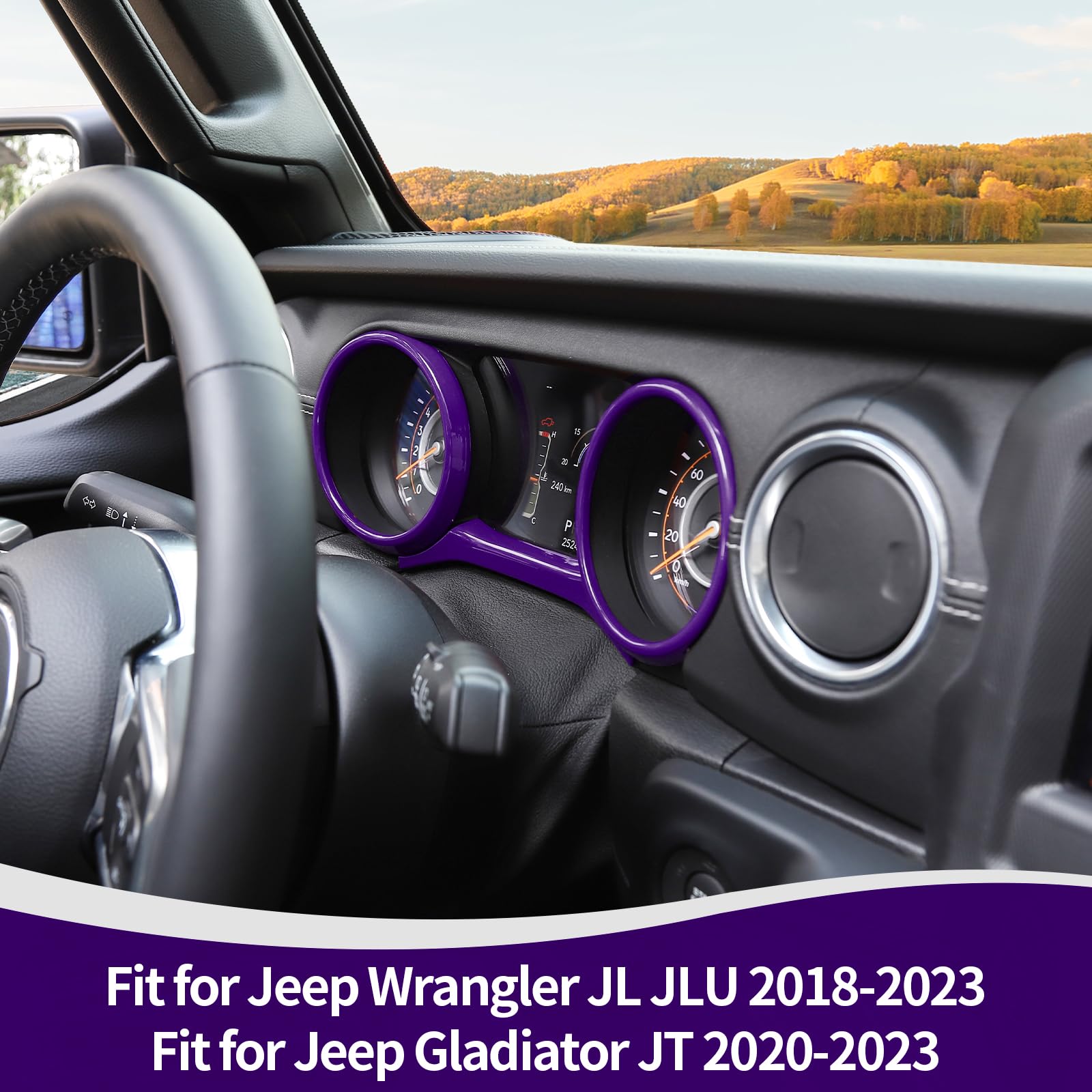Jeep Wrangler JL JLU & Gladiator JT Dash Cluster Gauge Trim Ring Cover (2018-2023) - Purple Interior Accessories (3-Piece Set) | Durable ABS Plastic, Easy Installation, Custom Fit for Enhanced Dashboard Style