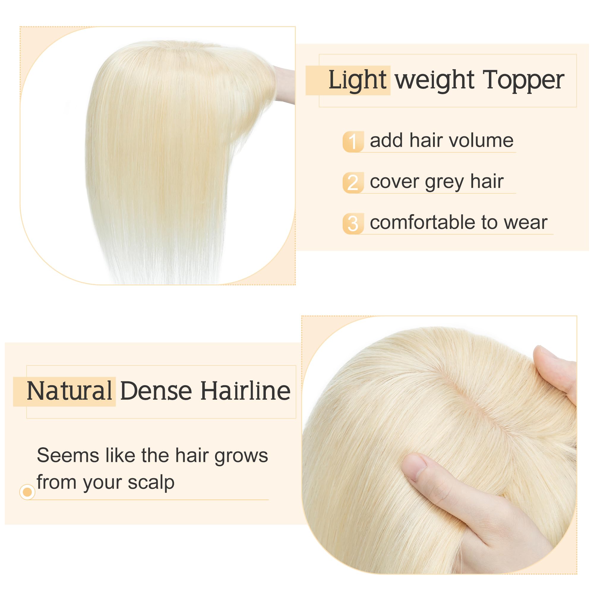 SEGO 16 Inch Platinum Blonde Human Hair Toppers for Women - 7x13cm Silk Base Clip-in Top Wiglet with Bangs | 100% Remy Real Human Hair for Thinning Hair | Perfect for Daily Wear, Parties & Special Occasions