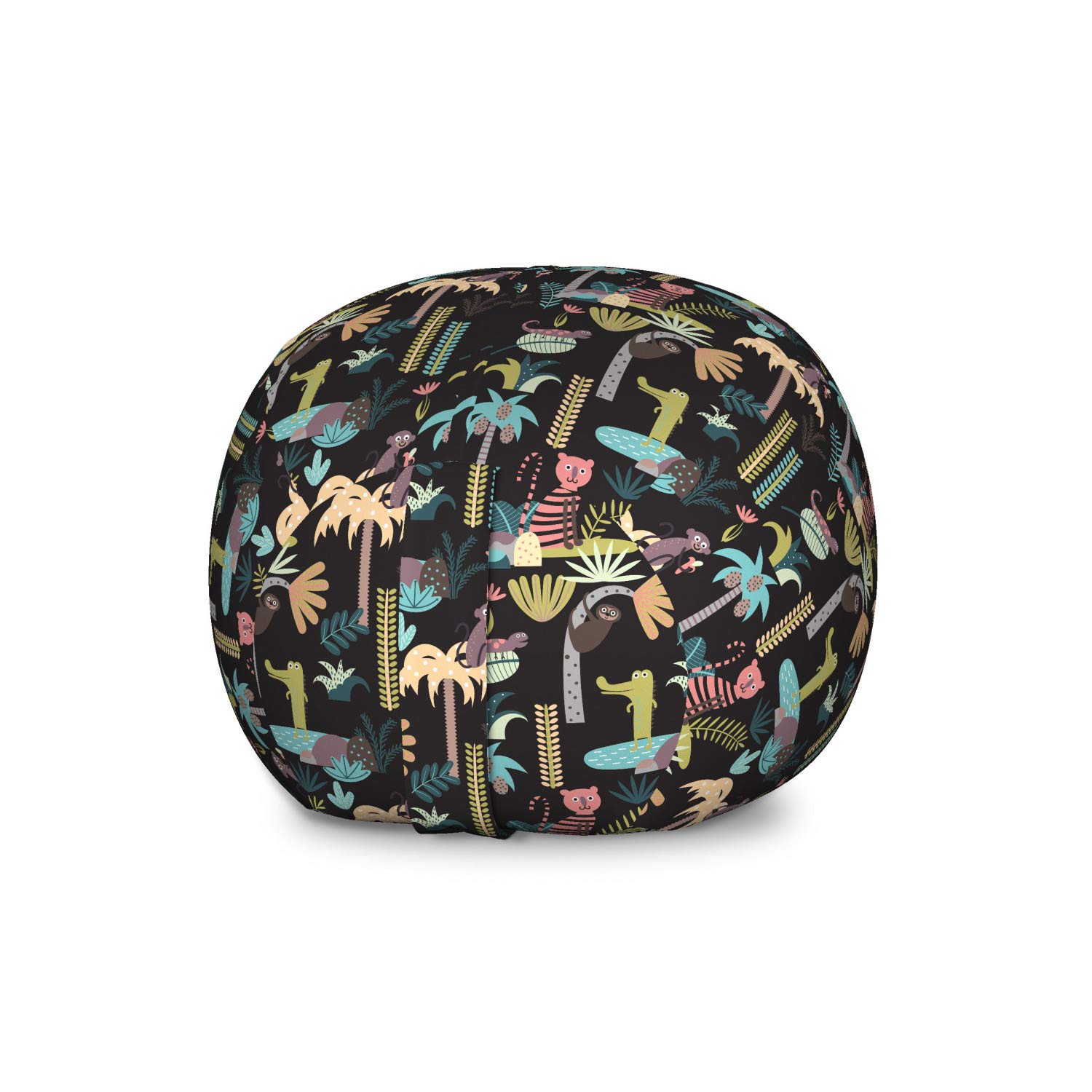 Ambesonne Jungle Themed Toy Storage Bag Chair - Large Washable Stuffed Animal Organizer with Tropical Wildlife & Vegetation Graphic | Kids' Room Decor, Playroom Storage, Nursery Organization