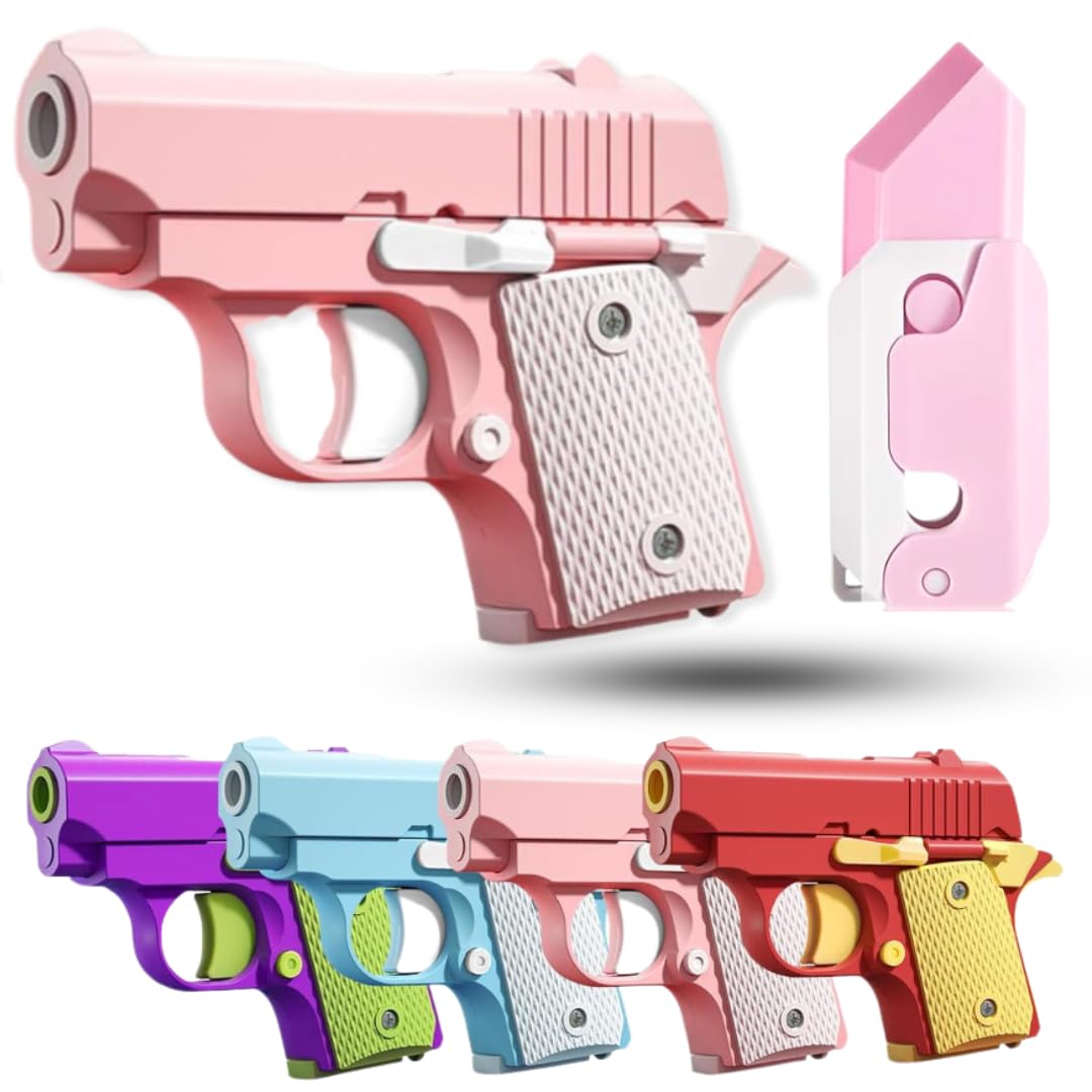 3D Printed Mini Fidget Gun Toy - Stress Relief Gravity Fidget Toy for Adults & Kids, Small Pink - Perfect for Office, School, Travel and Anxiety Relief