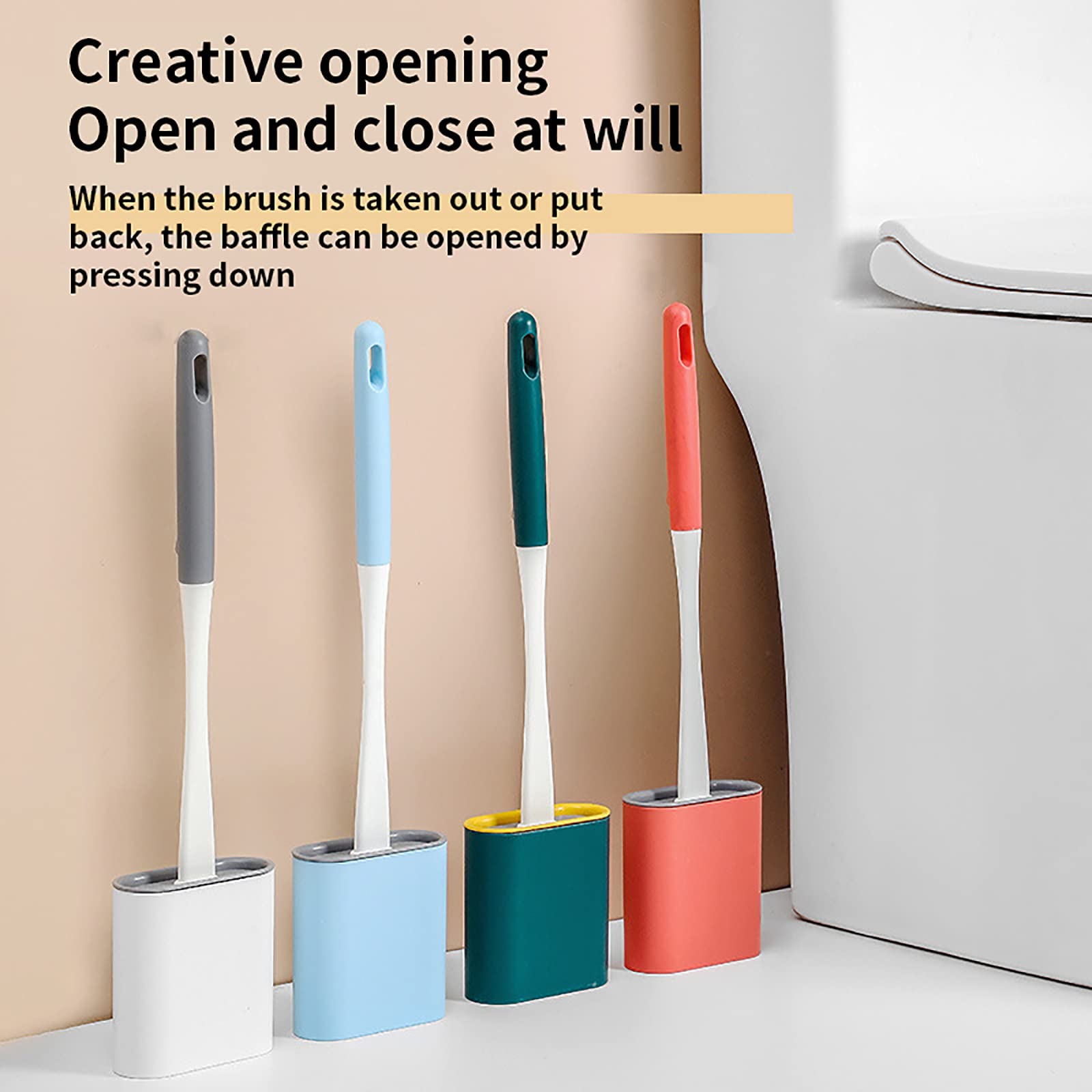 Long-Handled Silicone Toilet Brush and Holder Set - Wall-Mounted Bathroom Cleaning Brush with Ventilation Base (Red) | Splash-Free Design for Hygienic Cleaning | Perfect for Small Bathrooms & RVs