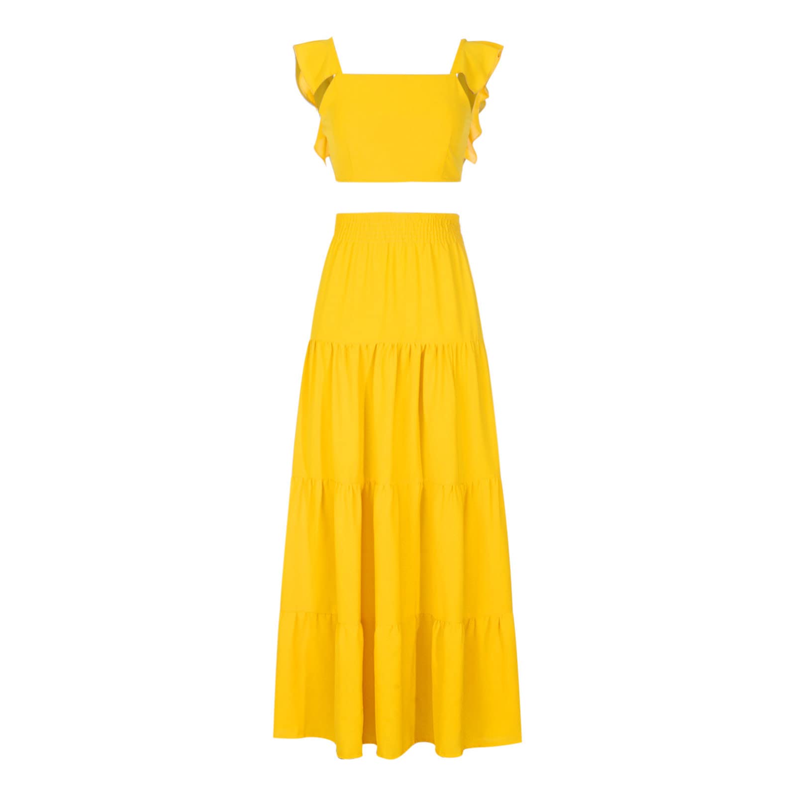2 Piece Skirt Sets for Women - Summer Fashion Outfits with Ruffle Shoulder Straps & Sleeveless Crop Tops + A-Line Maxi Skirts | Beach Vacation, Date Night, Casual Wear