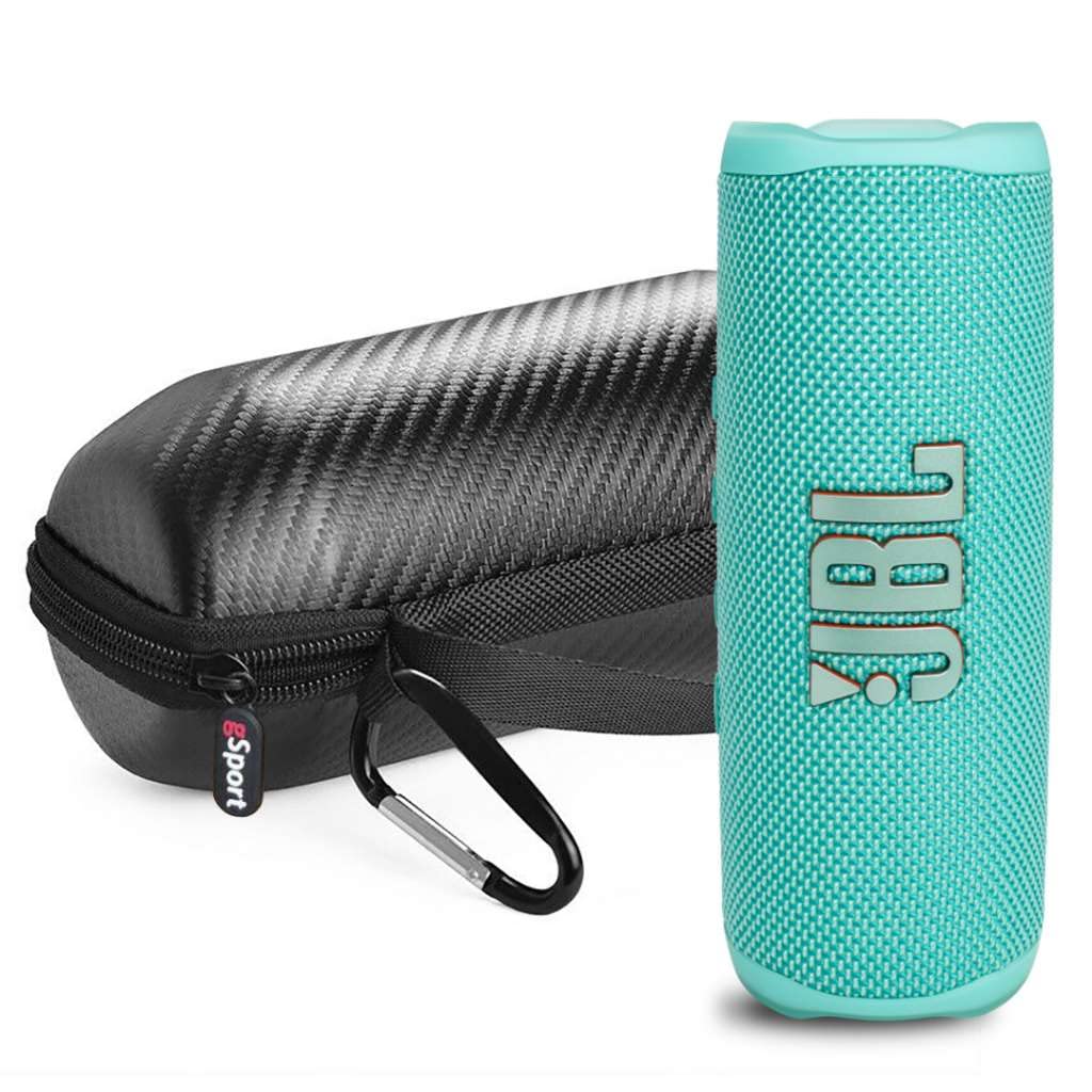 JBL FLIP 6 Waterproof Bluetooth Speaker with gSport Carbon Fiber Carrying Case - Portable Wireless Speaker for Pool, Beach, Travel & Outdoor Adventures (Teal)