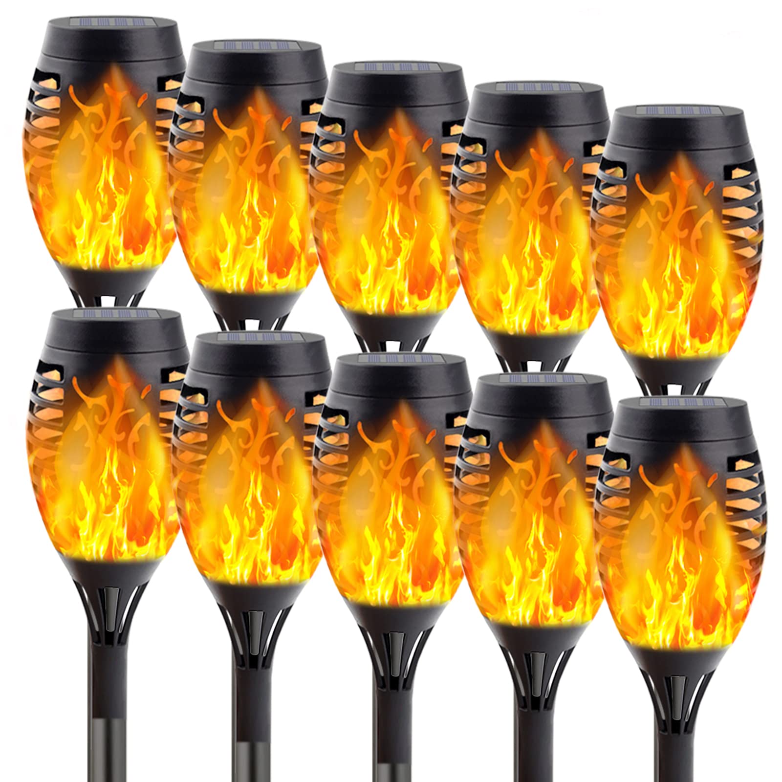 Albelt Solar Torch Lights Outdoor - 10 Pack Waterproof LED Flickering Flame Lights for Garden, Yard, Patio & Landscape Decor | Super Bright Solar Powered Party & Pathway Lighting | Weatherproof for All Seasons