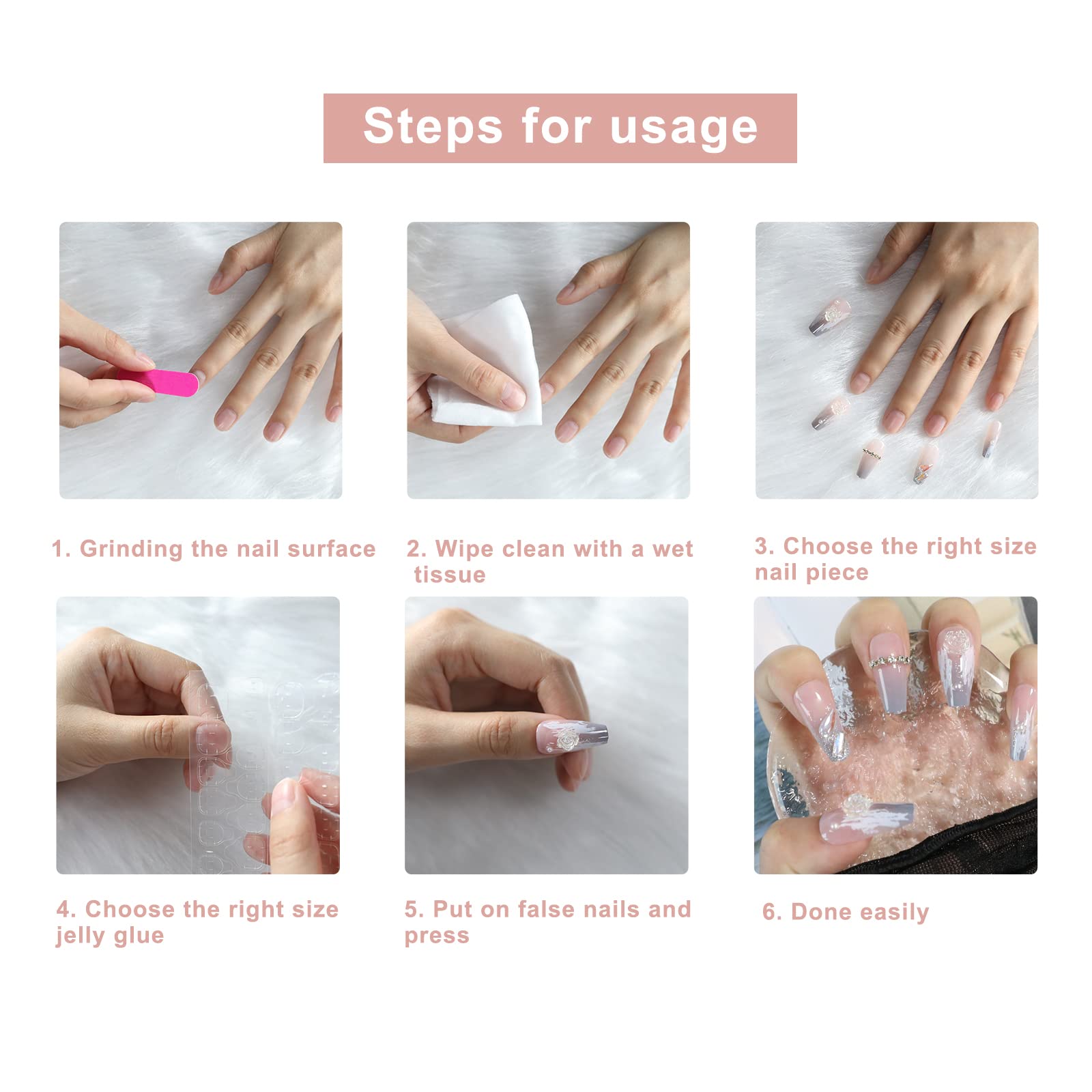 24Pcs French Press on Fake Nails - Short Square Glossy Artificial Nails for Women & Girls | DIY Manicure Kit for Home, Party & Special Occasions