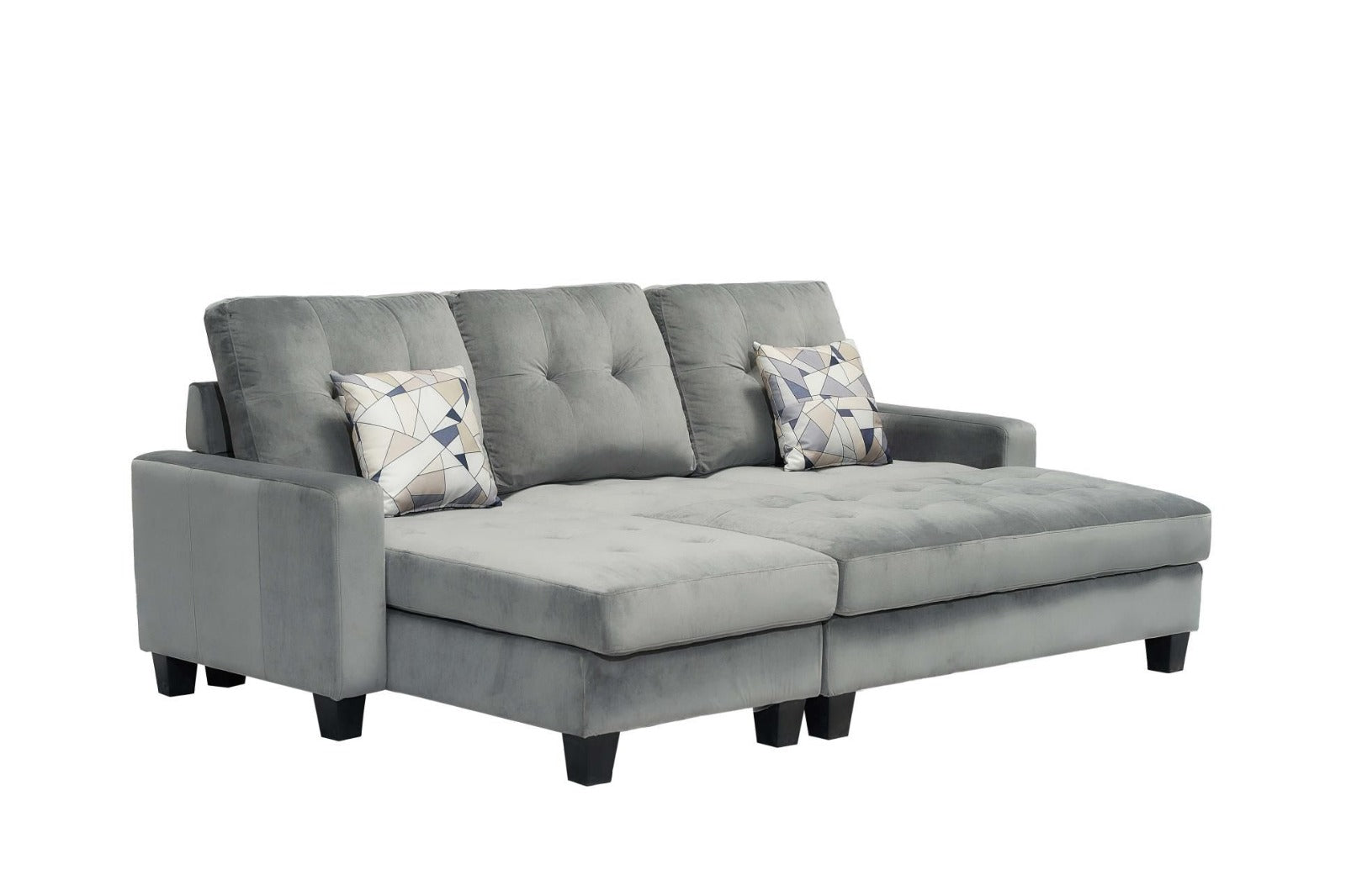 Lina Grey Velvet Sectional Sofa with Ottoman - Modern Living Room Furniture for Small Spaces, Apartment & Home Decor