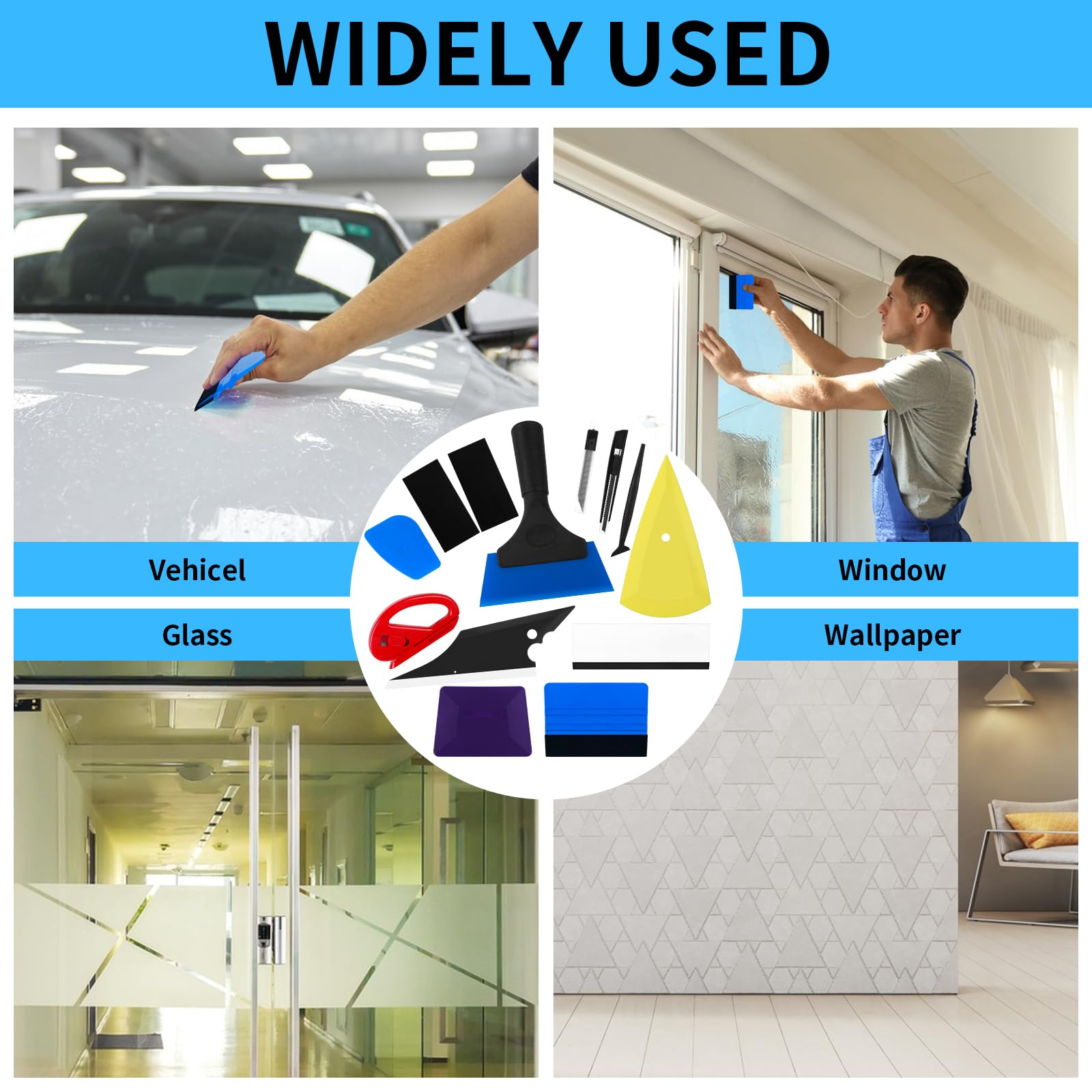 12-Piece Car Window Tint Tool Kit - Professional Vinyl Wrap & Glass Film Installation Set with Squeegee - Perfect for Automotive Window Tinting & Protective Film Application - Ideal for DIY Car Enthusiasts & Professional Installers