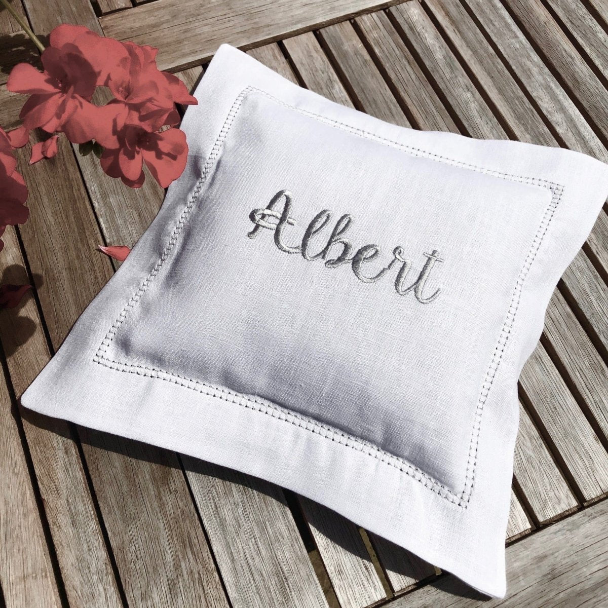 Personalized Embroidered Linen Baby Cushion - Custom Name Pillow for Nursery, Christening Gift & Newborn Photo Props