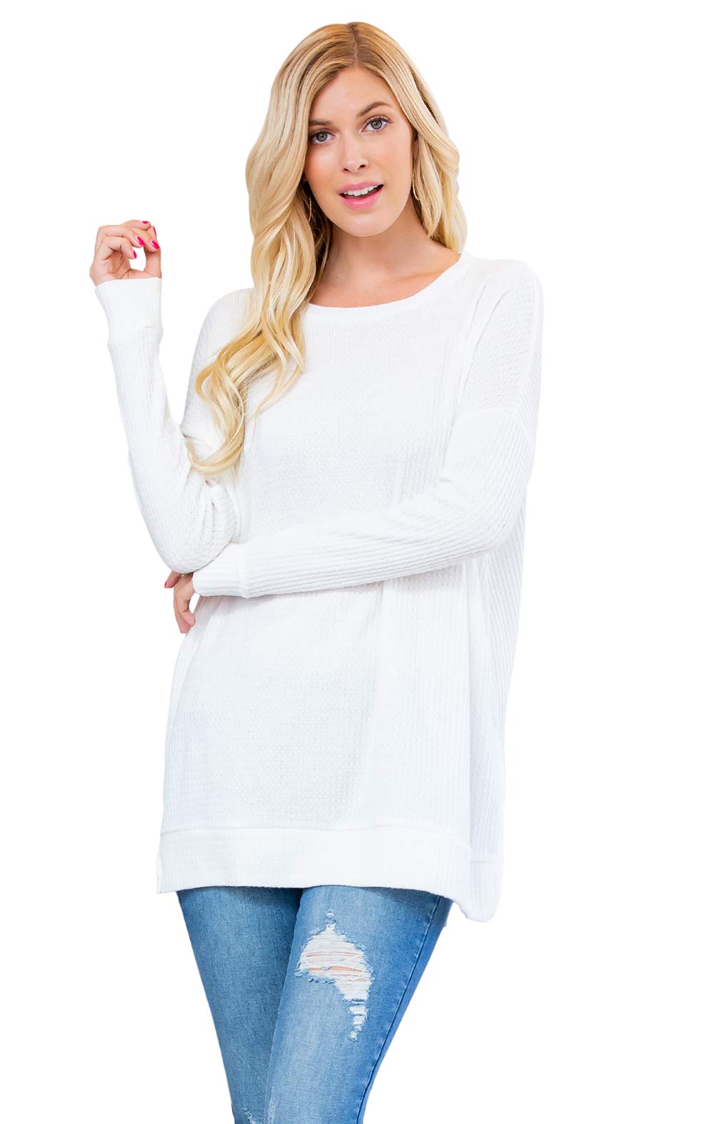 RIAH FASHION Women's Waffle Knit Henley T-Shirt Tunic - Soft Loose Fit Round Neck Long Sleeve Top for Casual Wear | Perfect for Fall Layering, Coffee Dates & Weekend Outfits