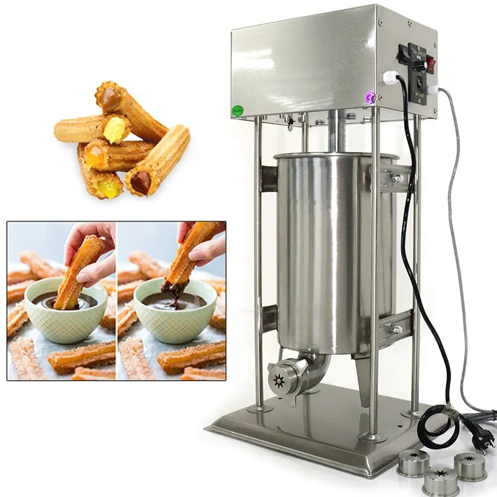 15L Electric Churro Maker Machine 110V 40W with 4 Stainless Steel Nozzles - Adjustable Speed Vertical Churros & Donuts Maker for Bakeries, Restaurants - Perfect for Commercial Kitchens, Food Trucks and Home Baking
