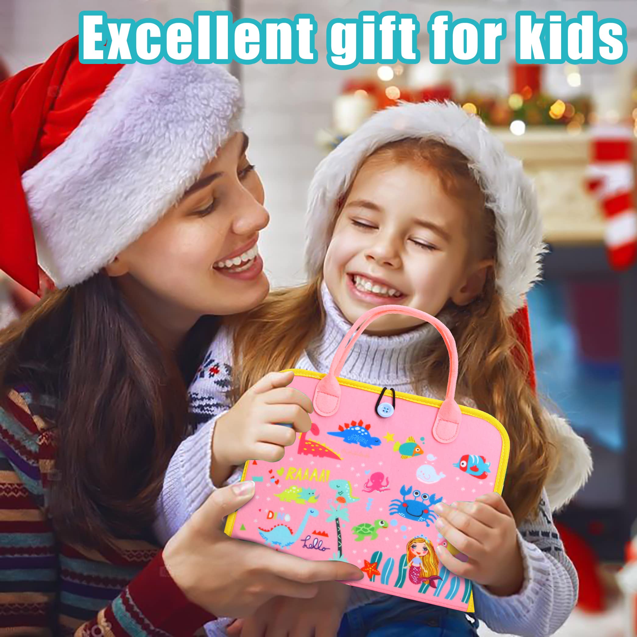 Montessori Busy Board for Toddlers 1-4 Years - Sensory Travel Toy for Preschool & Autistic Kids to Learn Basic Dress Skills - Educational Gift for Boys & Girls Birthday (Pink) - Perfect for Airplane, Car Rides & Home Learning Activities