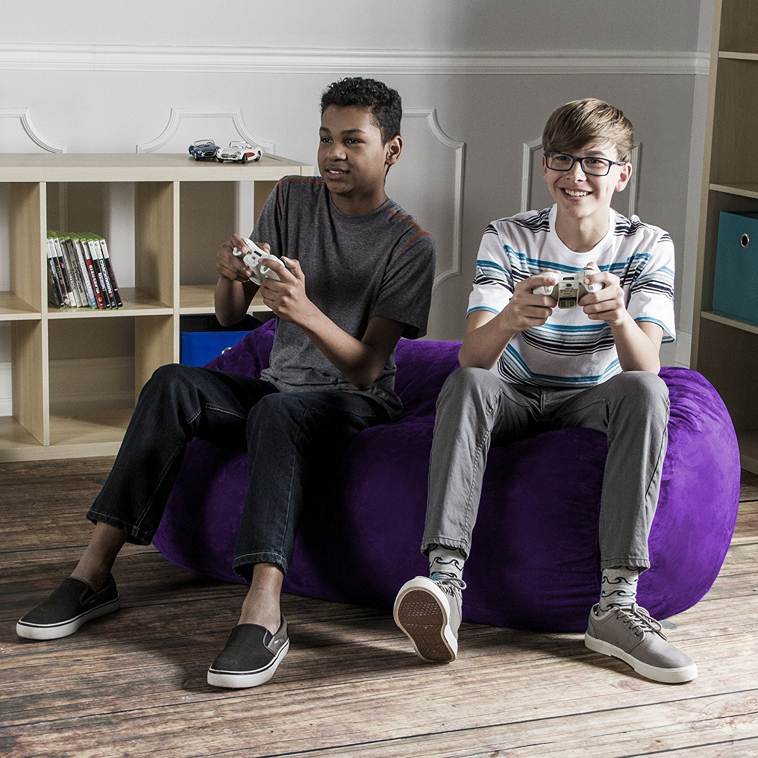 Jaxx Sofa Saxx Bean Bag Lounger - 4-Feet Oversized Bean Bag Chair for Adults & Teens - Grape Purple - Perfect for Living Room, Game Room & Dorm Relaxation
