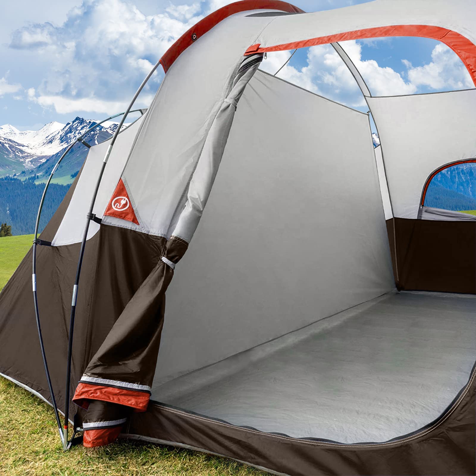 9 Person Camping Tent - CAMPROS CP 2 Room Waterproof Family Tent with Rainfly, 4 Large Mesh Windows & Carry Bag for Outdoor Adventures, Hiking, and Backpacking