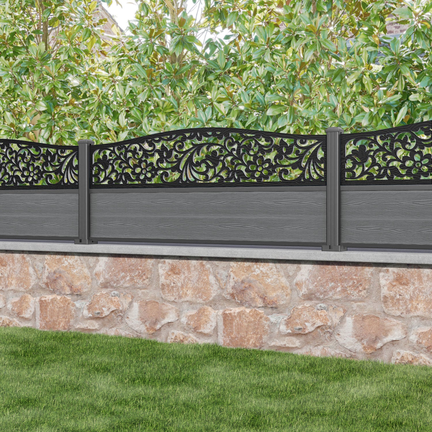 Classic Eden Curved Top Fence Panel - Mid Grey Aluminum Fence with Durable Posts | Perfect for Backyard Privacy, Garden Borders & Decorative Landscaping