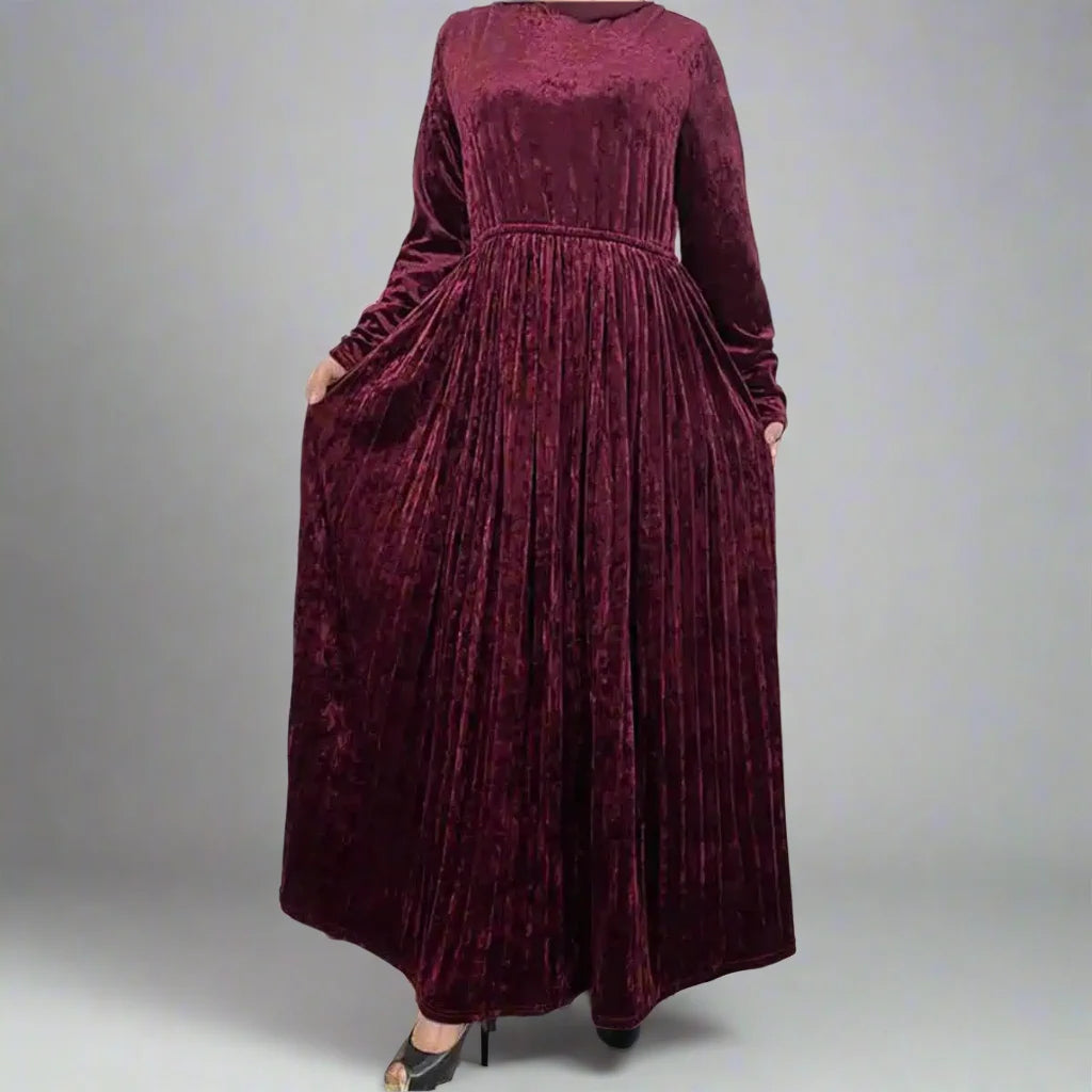 Elegant Velvet Plush Abaya Dress - Solid Color Islamic Modest Wear for Women | Perfect for Prayer, Eid, Wedding & Special Occasions