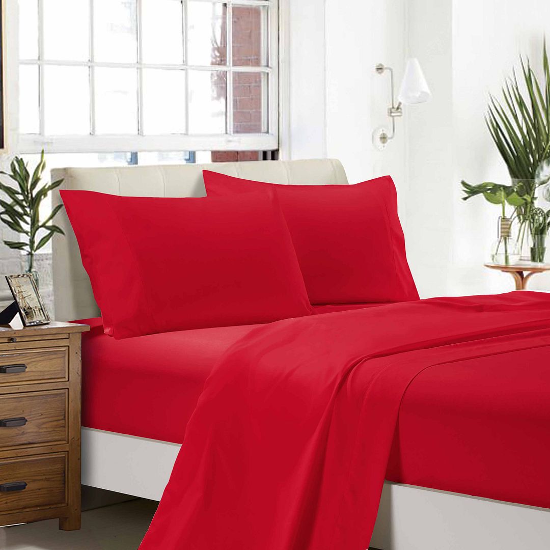 1000TC Ultra Soft King Size Bed Sheet Set - Red Flat & Fitted Sheets for Luxurious Comfort | Perfect for Master Bedroom, Guest Room & Hotel Use