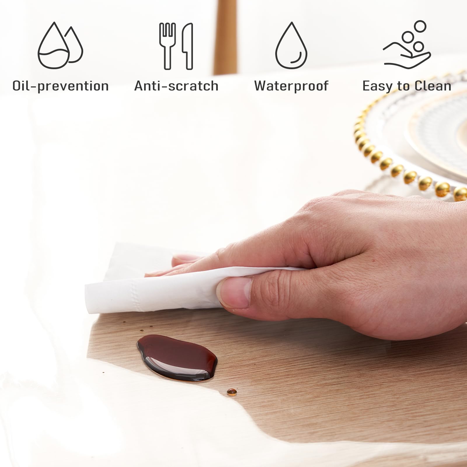 36x60 Inch Clear PVC Table Cover Protector - 1.5mm Thick Waterproof & Non-Slip Plastic Tablecloth for Wooden Tables - Perfect for Kitchen, Dining Room, Office, and Outdoor Use