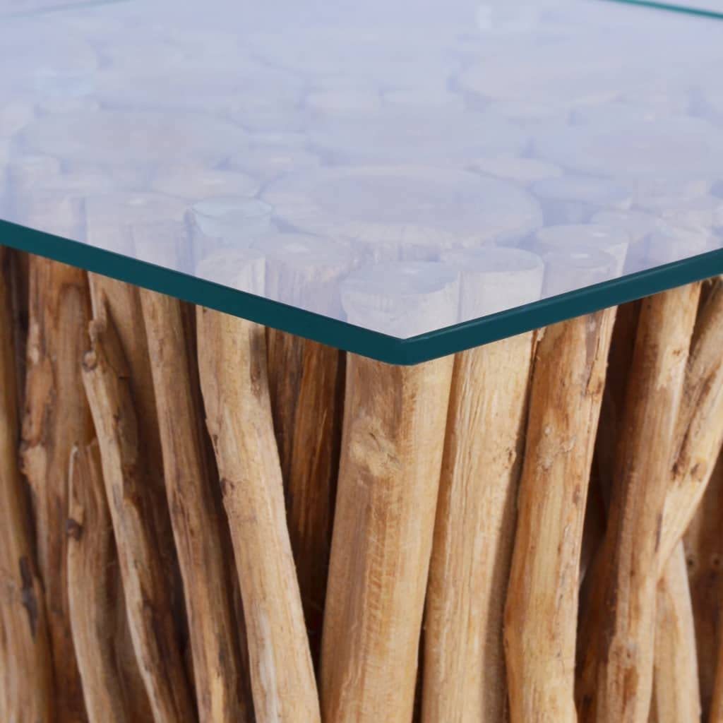 Modern Teak Wood Coffee Table with Tempered Glass Top - 26
