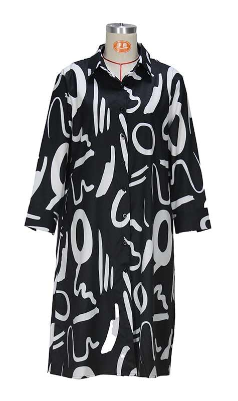 Women's Casual Long Sleeve Loose Maxi Shirt Dress 2024 - Button Front V-Neck Printed Flowy Dress for Work, Travel & Everyday Wear