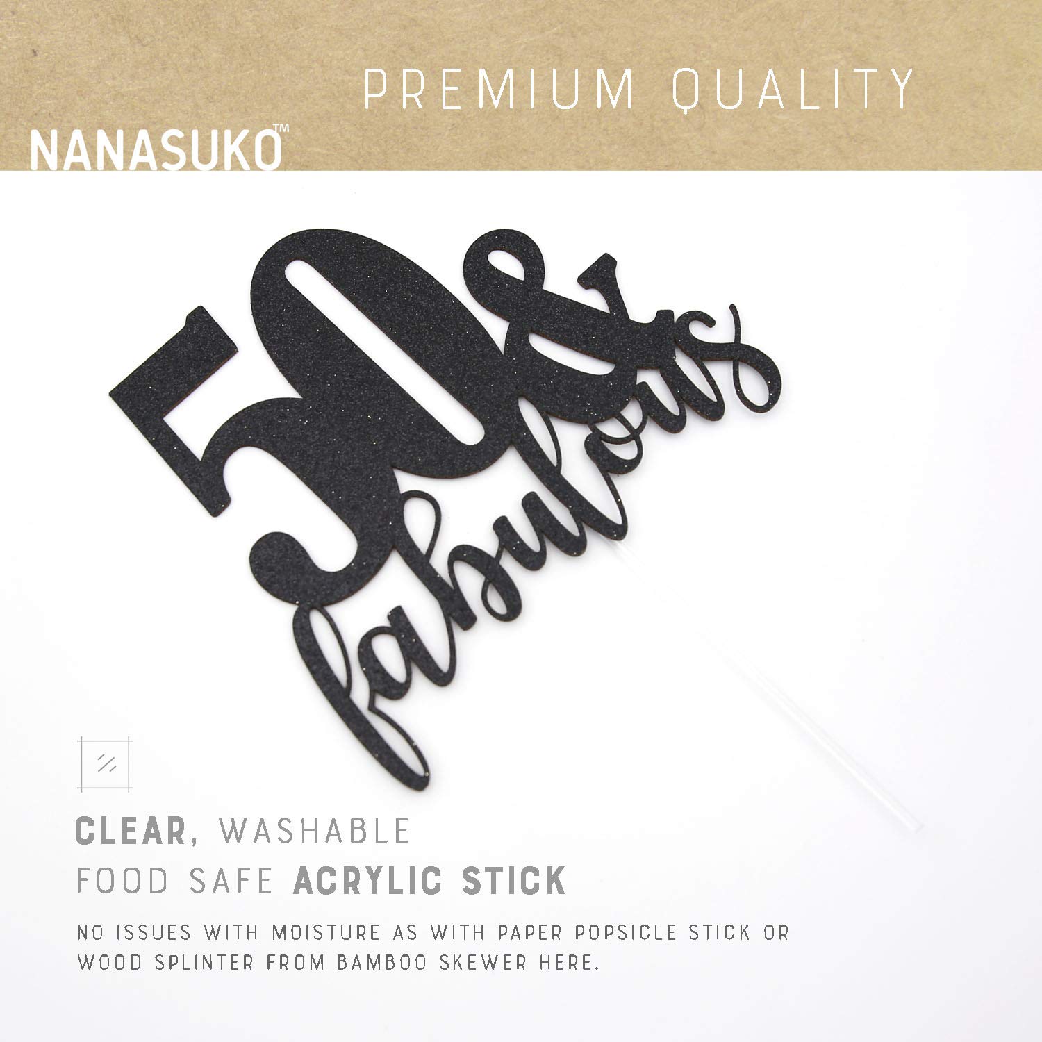 50th Birthday Party Decorations - Double Sided Black Glitter Sign '50 & Fabulous' - Premium Quality Made in USA - Perfect for Milestone Celebrations, Photo Backdrops & Home Decor