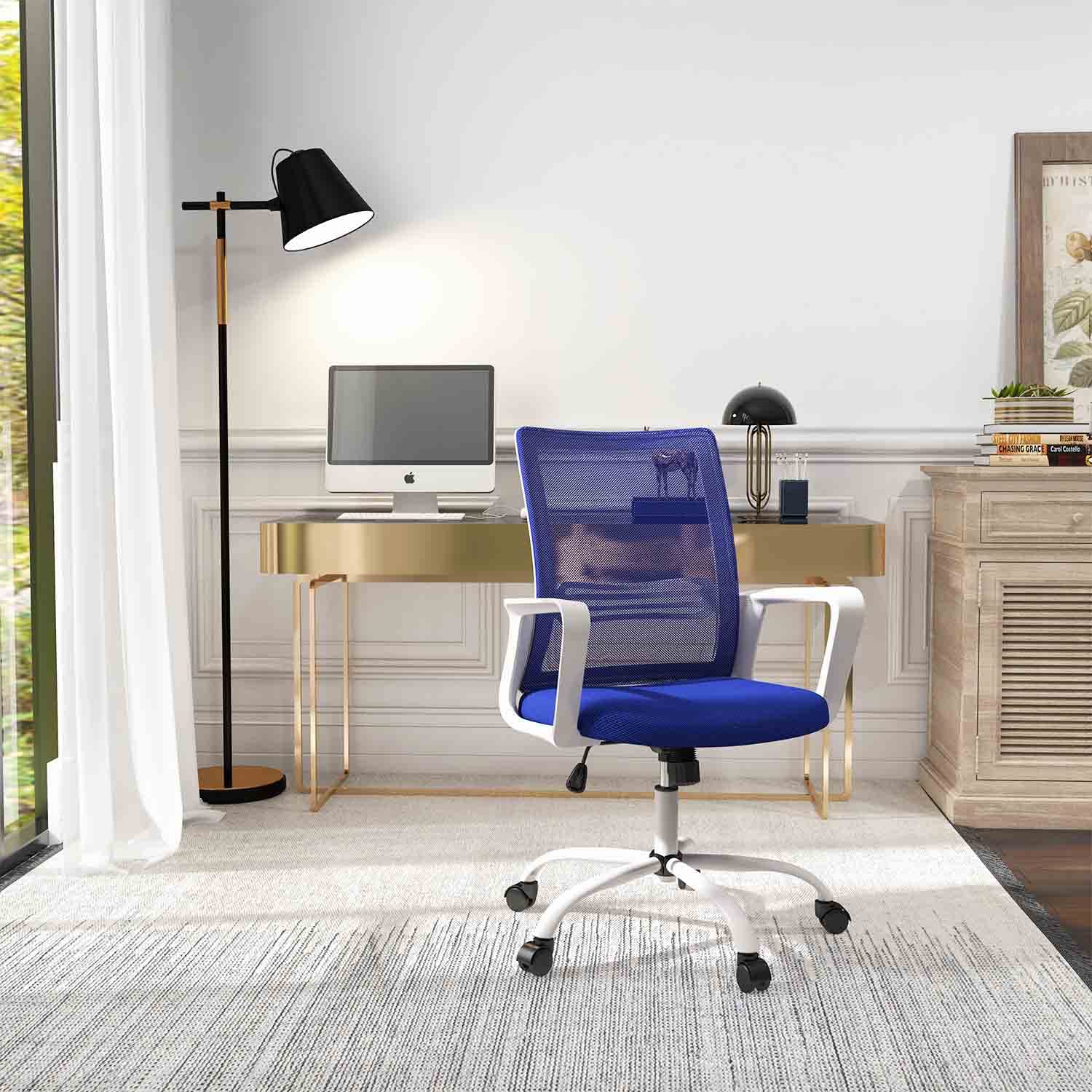 Ergonomic Office Chair with Wheels & Armrests - Adjustable Mid Back Mesh Computer Desk Chair for Home & Office - Perfect for Long Work Hours, Gaming, and Remote Work
