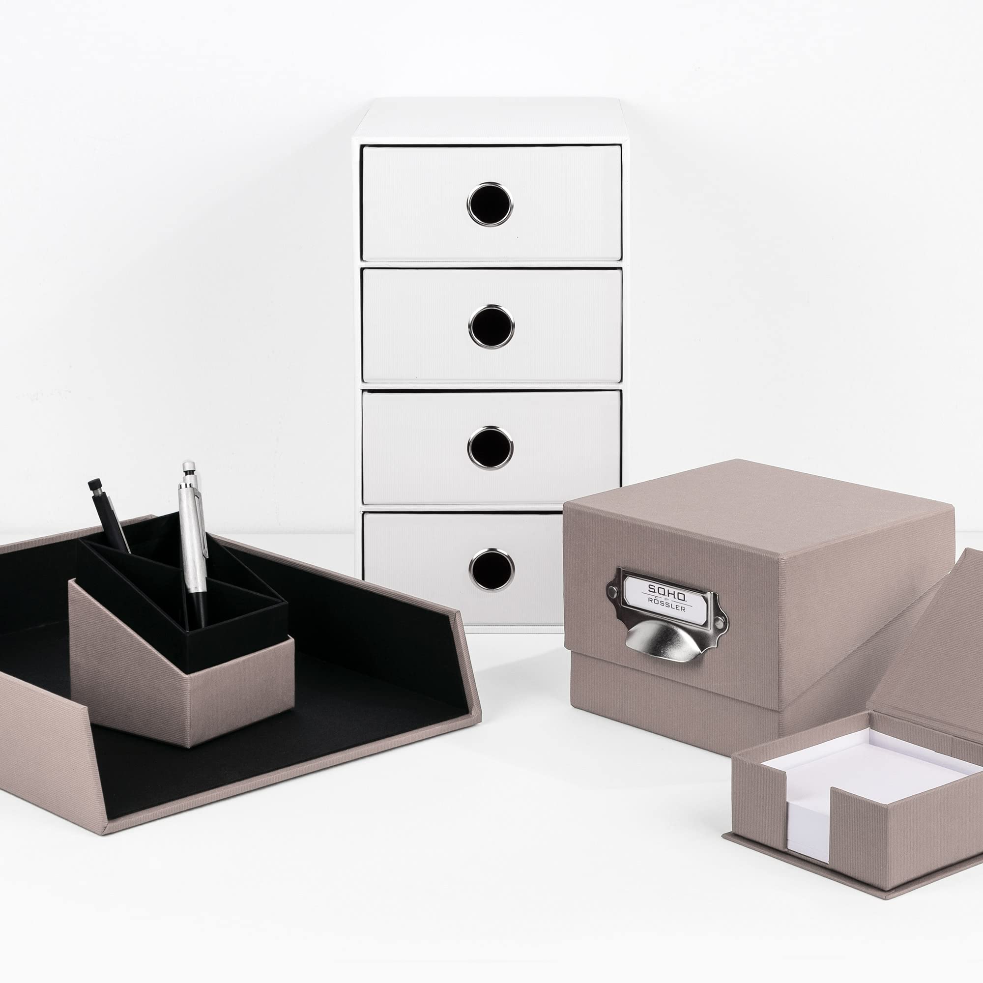 SOHO Desk Organizer with Pencil Holder - Taupe Office Desk Accessory for Home & Office Workspace