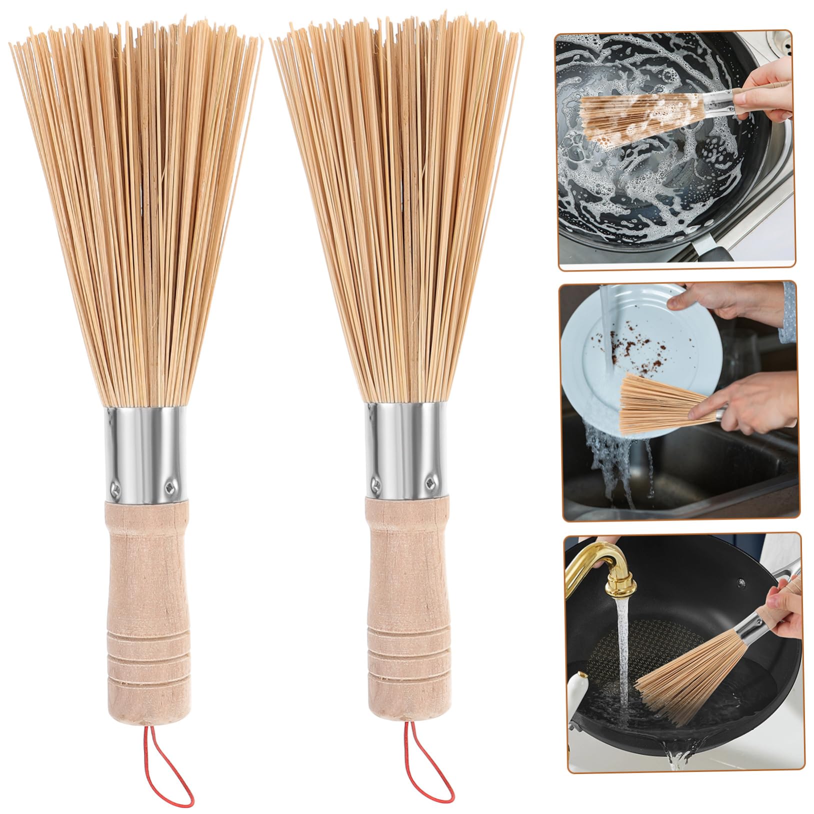 Bamboo Wok Brush Set - 2pcs Kitchen Cleaning Tools for Nonstick Pans