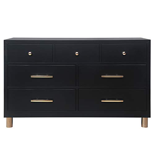 Evolur Loft Art Deco Double Dresser - Modern Black Wooden Dresser for Bedroom, Nursery & Kids Room Storage | Stylish Chest of Drawers for Clothes, Toys & Organizing