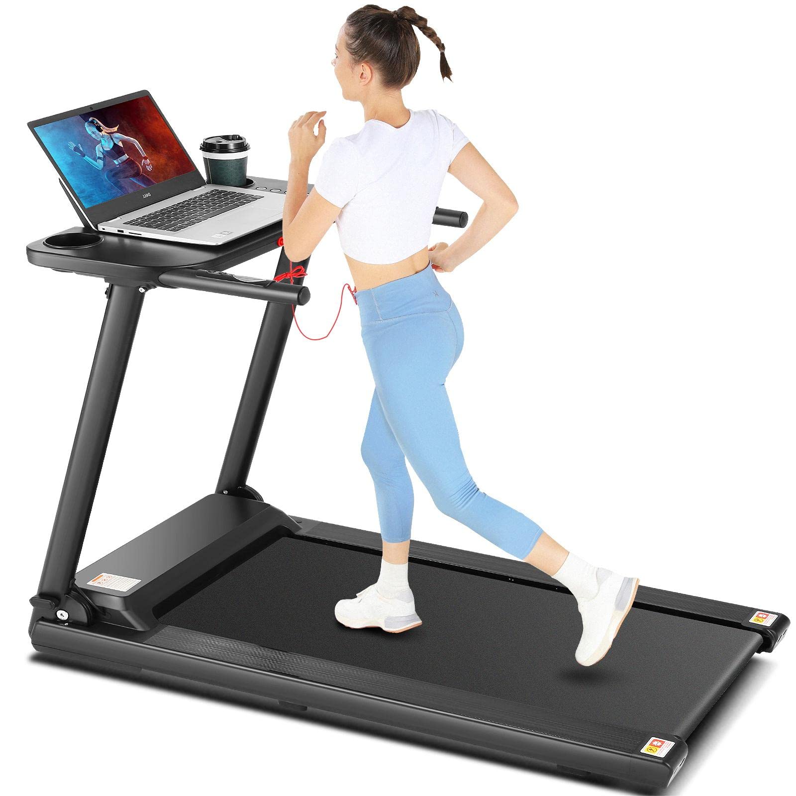 FUNMILY Under Desk Treadmill with Workstation & Extended Handrail - Portable Folding Walking Machine for Home Office, Seniors, Adults, Rehabilitation & Pets (265LBS Capacity) - Perfect for Work-From-Home Fitness, Physical Therapy & Small Space Workouts