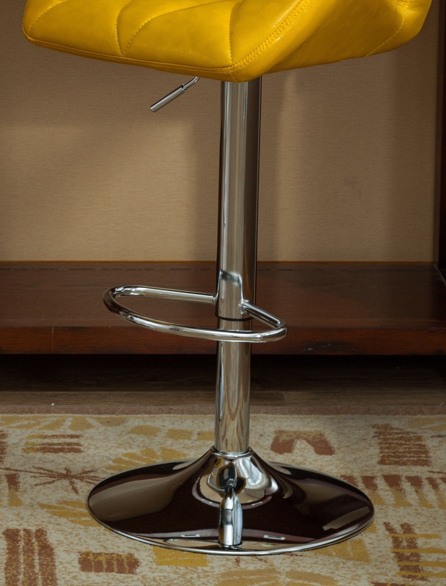 Roundhill Furniture Glasgow Contemporary Tufted Adjustable Height Hydraulic Bar Stools, Set of 2, Yellow - Perfect for Kitchen Islands, Home Bars & Modern Dining Areas