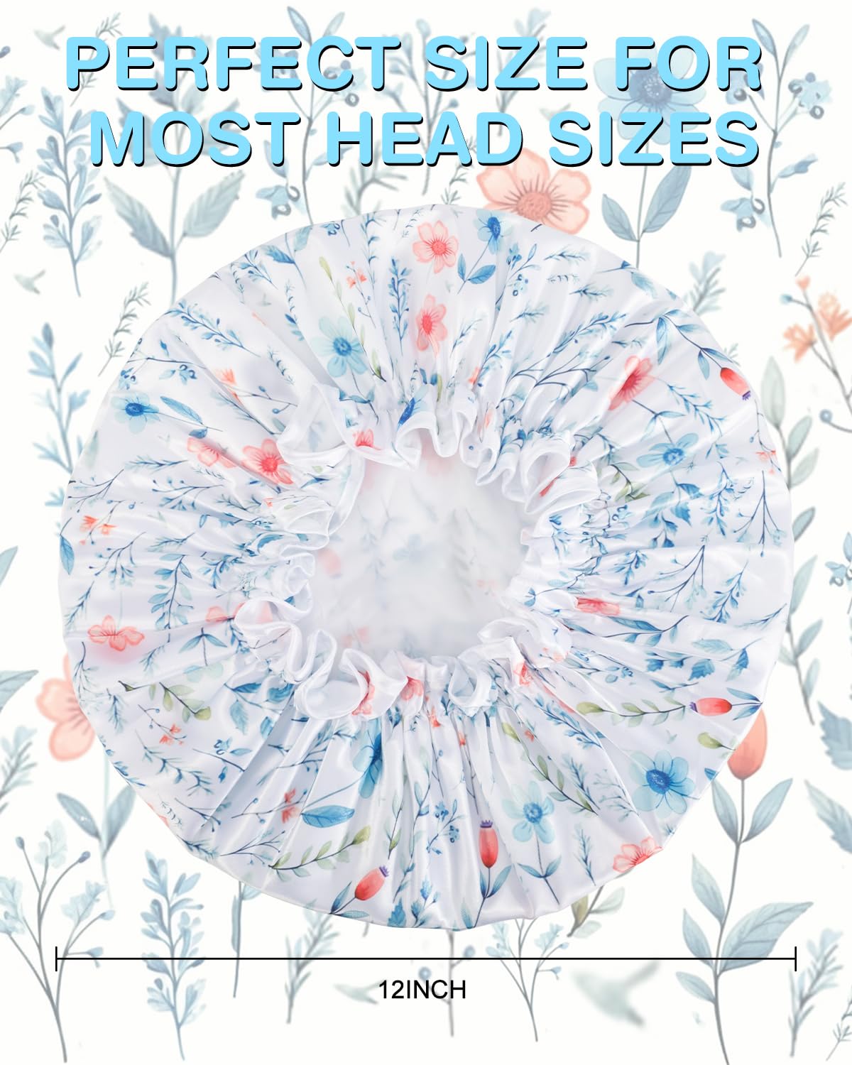 Waterproof Shower Cap for Women with Long Hair - Double Layer Reusable Bath Cap with Soft PEVA Lining | Non-Fading & Comfortable | Perfect for Swimming, Spa, Hair Care & Travel
