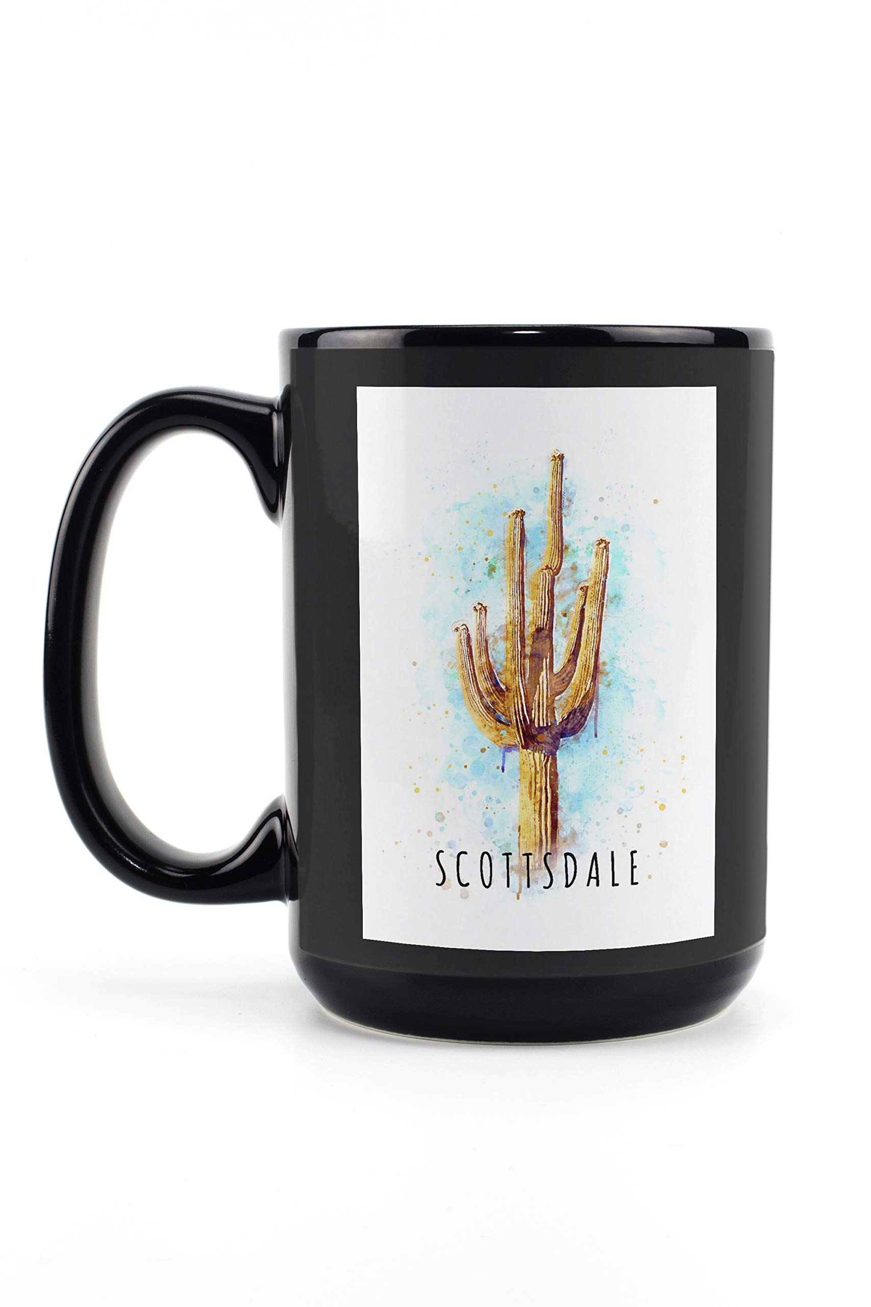 Lantern Press Scottsdale Arizona Saguaro Cactus Watercolor Contour Mug - 15oz Black Ceramic Coffee & Tea Cup | Dishwasher & Microwave Safe | Perfect for Home, Office & Outdoor Use