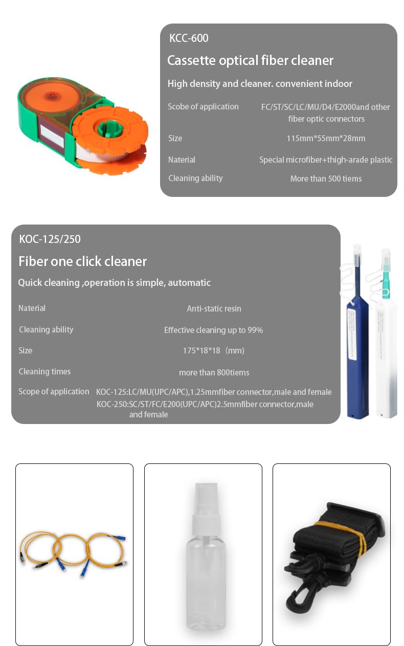 Komshine KLT-12E Fiber Optic Loss Test Kit with Power Meter & VFL | Includes KFM-200 Microscope, KCC-600 Cleaning Box | Ideal for Network Installation & Maintenance (KLT-15D)