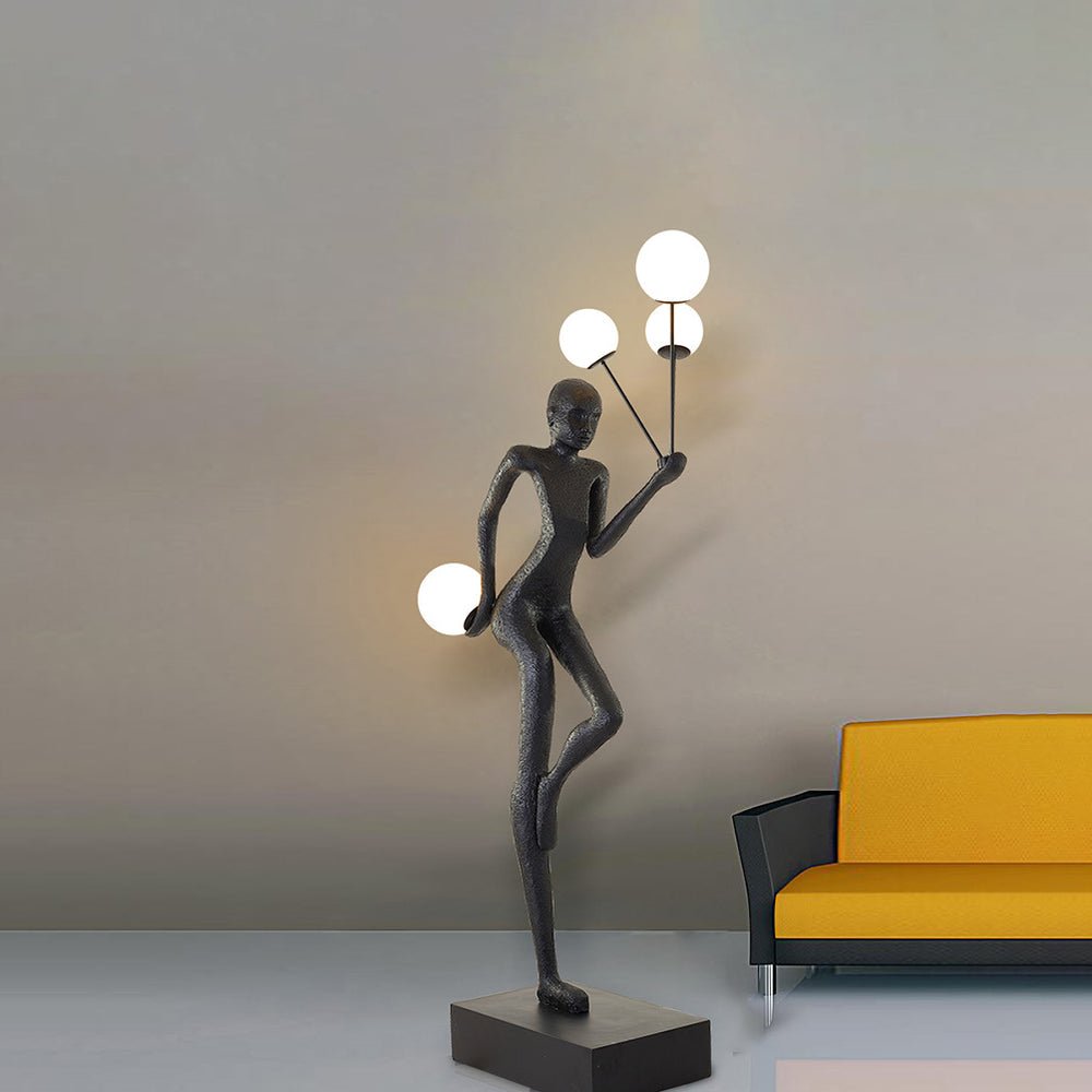 Juggling Sculptor Floor Lamp - Modern Artistic LED Standing Light for Living Room, Bedroom & Office Decor - Adjustable Brightness & Warm White Light