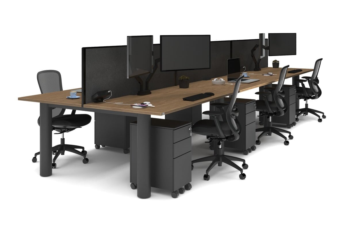 Quadro Cylinder Leg 6-Person Office Workstation Desk - 1600L x 800W with Cable Management Scallop - Perfect for Open Office Layouts & Collaborative Workspaces