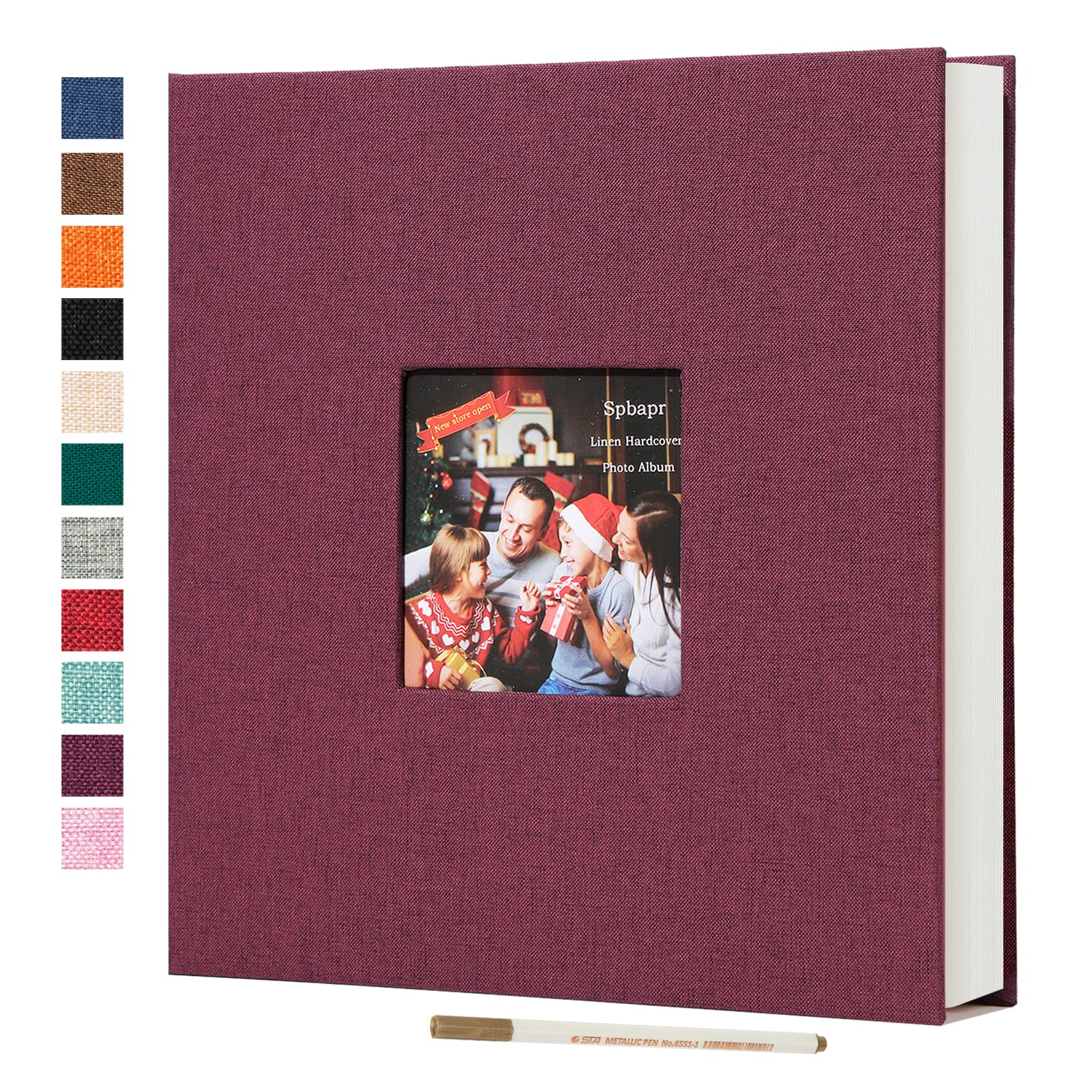 Premium DIY Magnetic Scrapbook Album with Linen Cover - Holds 4x6, 5x7, 6x8, 8x10 & 10x12 Photos - Includes Metal Pen Holder - 60 Pages (13.2
