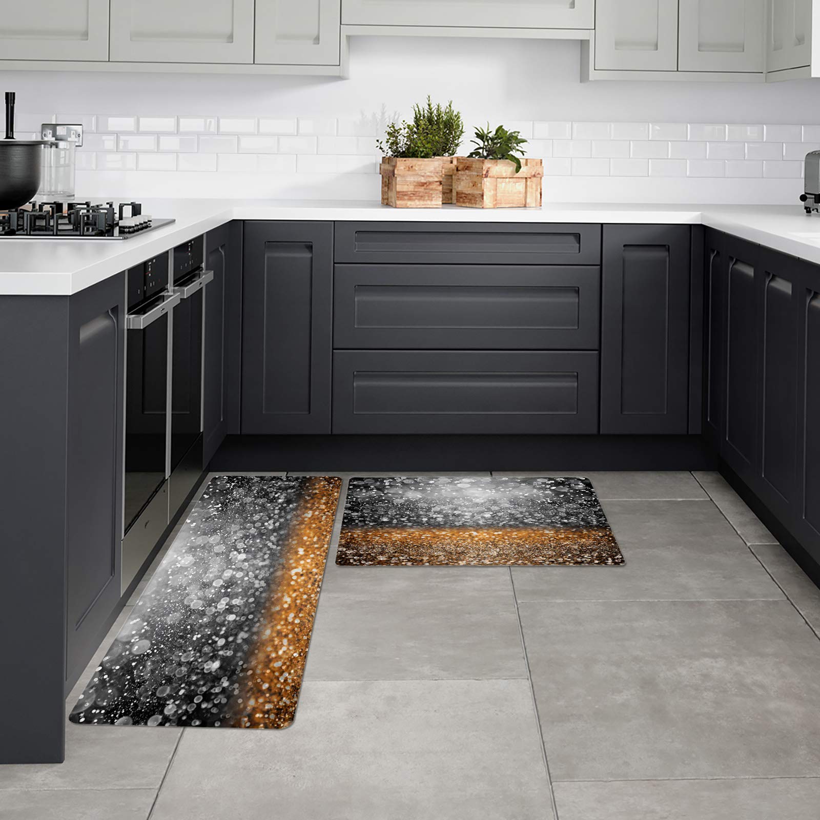 CyCoShower 2-Piece Waterproof Kitchen Rug Set with Dreamy Light & Shadow Glass Design - Non-Slip Comfort Floor Mats for Dining Room, Living Room, and Home Decor (Perfect for Kitchens, Entryways & High-Traffic Areas)
