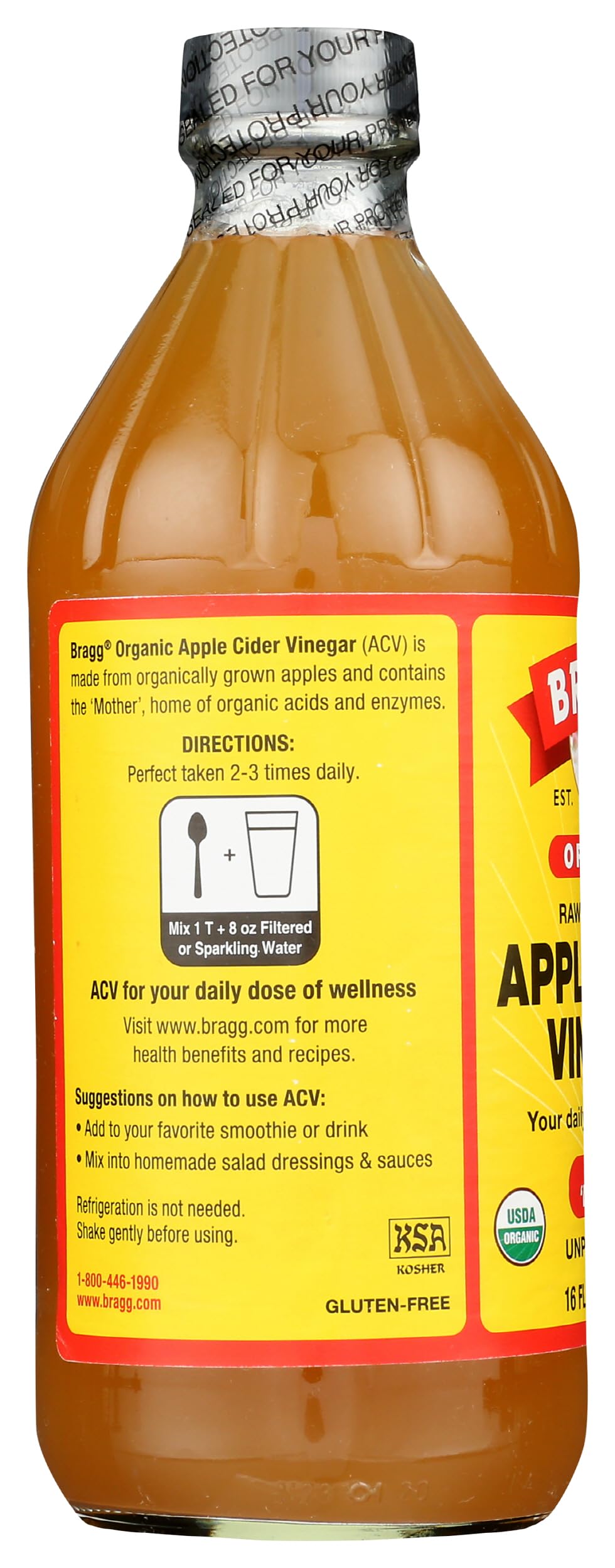 Bragg Organic Apple Cider Vinegar with The Mother - 16 fl oz Bottle | Raw, Unfiltered, Gluten-Free | Perfect for Detox, Weight Loss & Salad Dressing