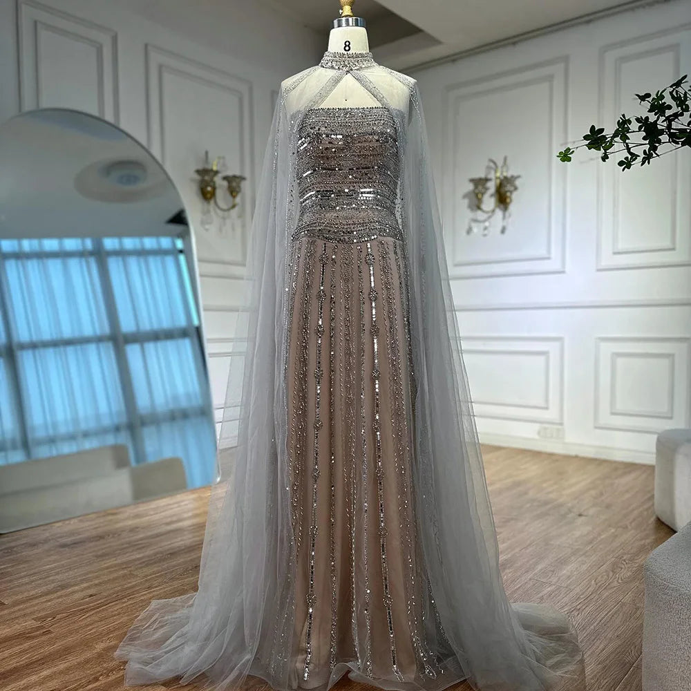 Elegant Beaded A-Line Evening Gown with Caramel Color - Perfect for Dubai Parties, Red Carpet Events & Formal Occasions | Style LA72873