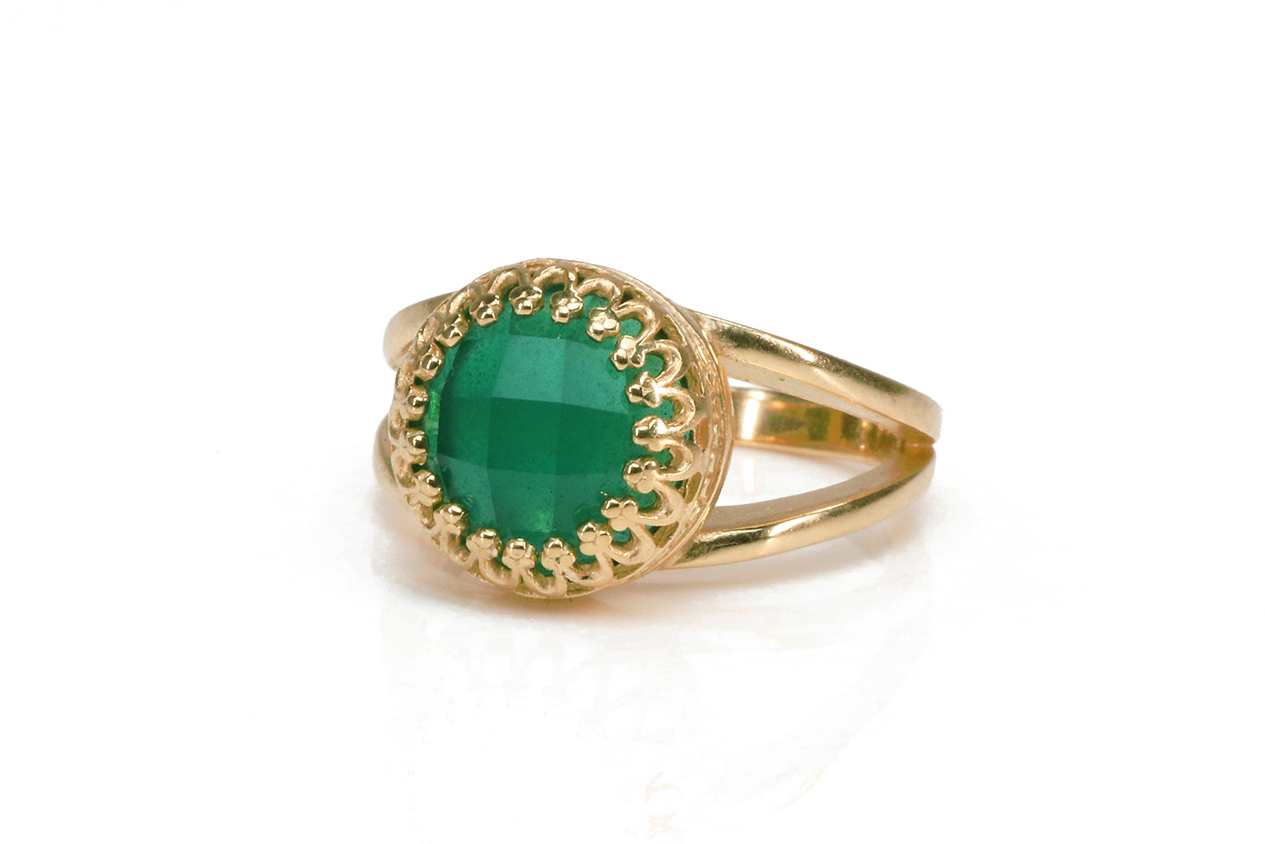 10mm Green Onyx Rose Gold-filled Ring - Handmade Jewelry for Women, Anniversary & Birthday Gifts - Elegant Rose Gold Band for Weddings, Parties & Special Occasions - Comes with Gift Box