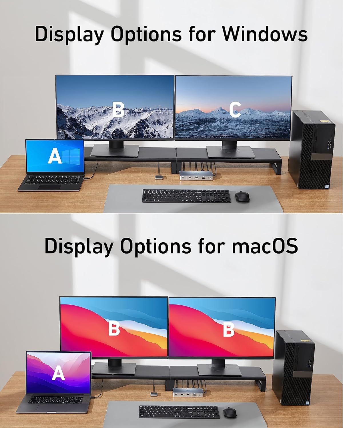 Anker USB C Docking Station with Dual 4K HDMI & DisplayPort - KVM Switch for PC & Laptop - 553 Model with USB 3.0 Ports - Compatible with HP Laptops, MacBook, iPad, Steam Deck - Perfect for Home Office & Gaming Setup