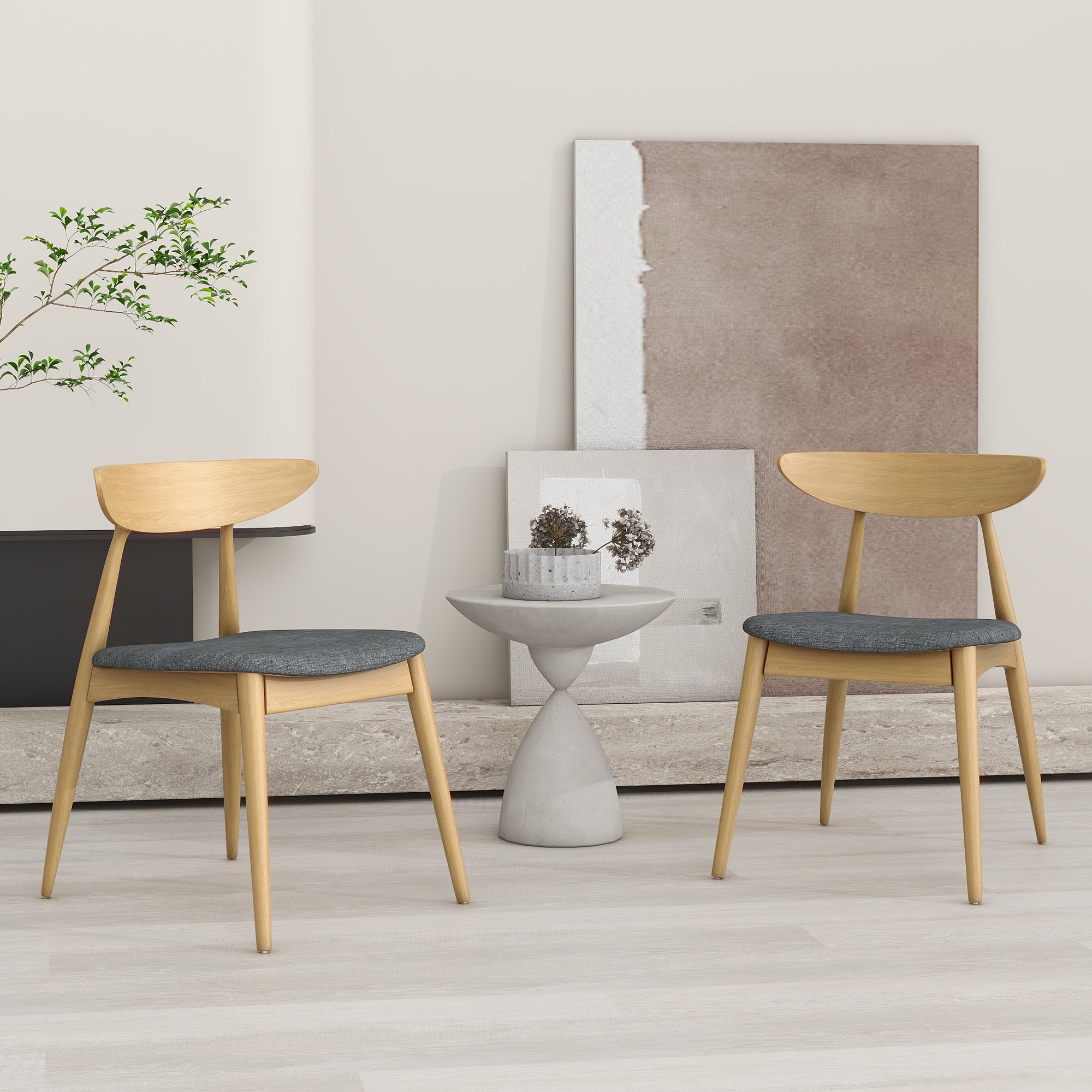 Modern Accent Chairs Set of 2 - Mid Century Style Upholstered Armchairs for Living Room, Bedroom & Office - Comfortable Lounge Chairs with Wooden Legs for Home Decor & Guest Seating