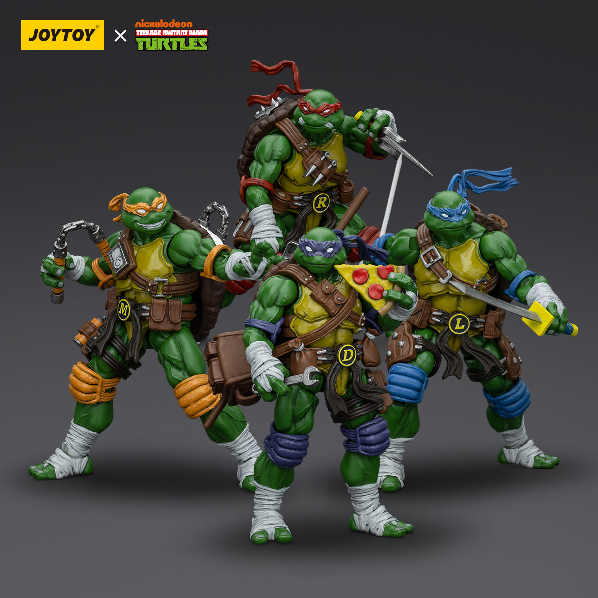 1/18 JOYTOY TMNT Action Figures Set - Michelangelo, Donatello, Leonardo & Raphael (Reissue Version) - Collectible Teenage Mutant Ninja Turtles Toys for Display & Play