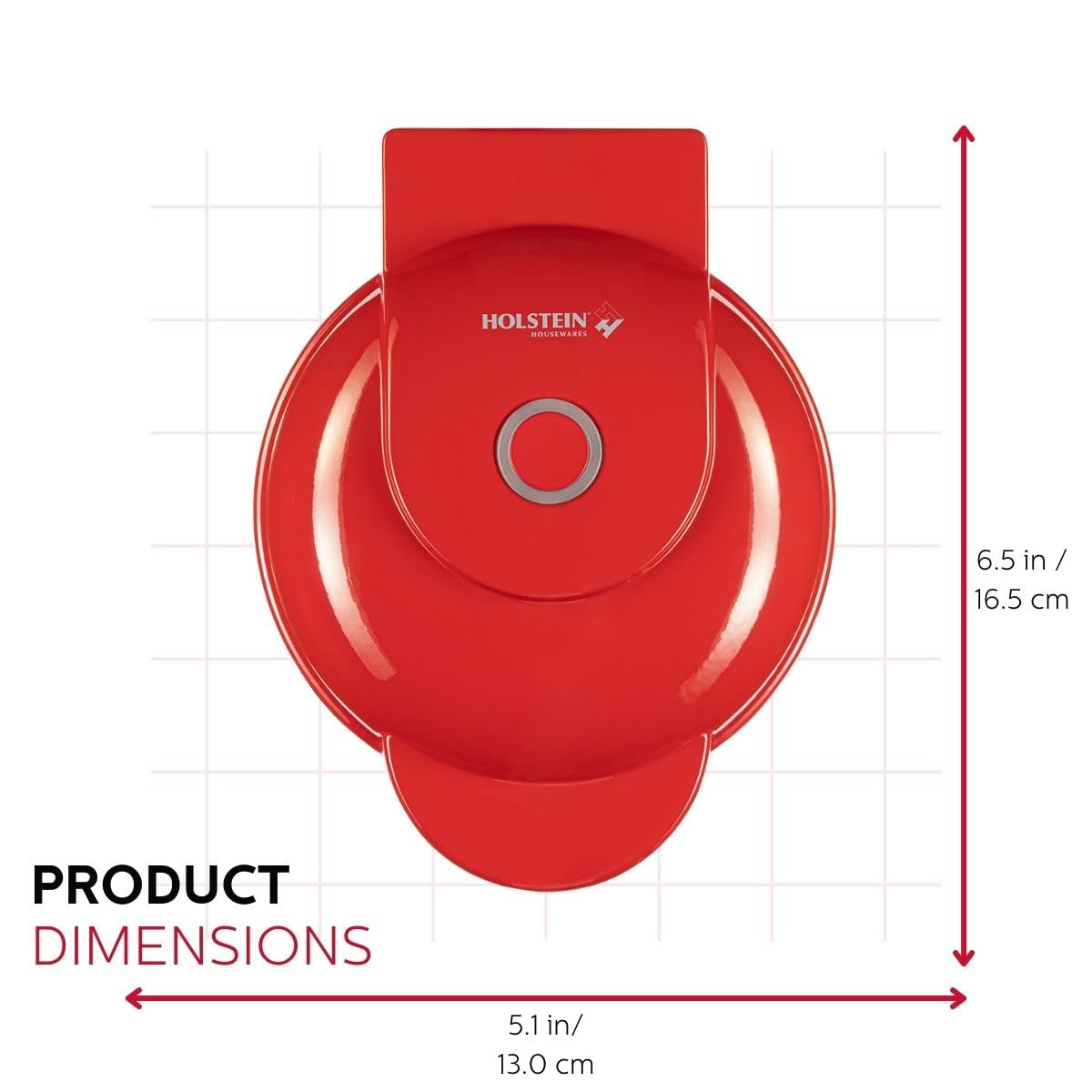 Holstein Housewares Non-Stick Mini Heart Waffle Maker - 4 Inch Red Waffle Iron for Quick Breakfast, Brunch & Snacks | Perfect for Valentine's Day, Kids' Meals & Romantic Breakfast in Bed
