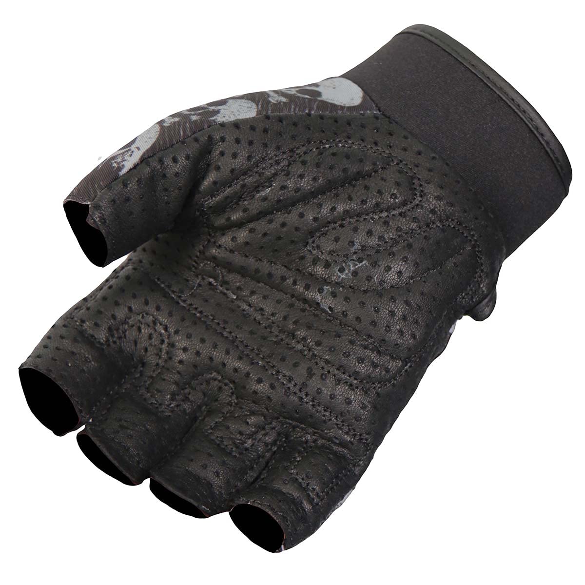Hot Leathers GVM3009 Unisex Black 'Ancient Skulls' Fingerless Motorcycle Gloves - Large Size for Men & Women - Perfect for Biking, Riding, and Outdoor Adventures