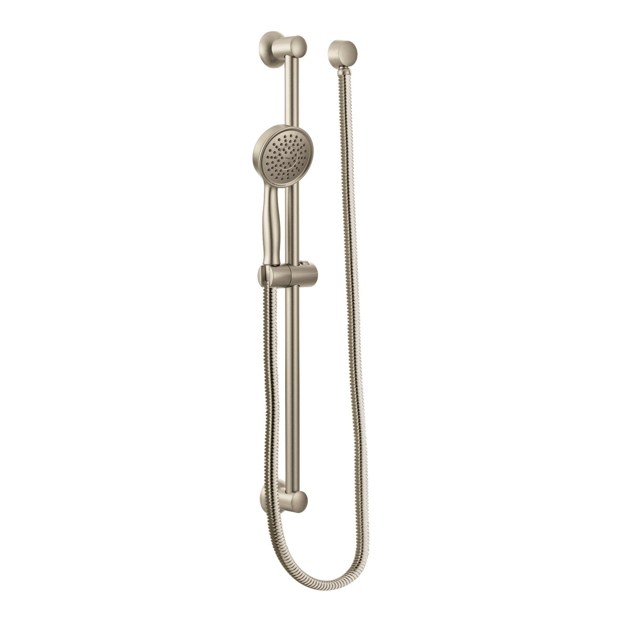 Moen A725BN Drop Ell & 3668EPBN Handheld Showerhead Set with 69-Inch Hose & 24-Inch Slide Bar in Brushed Nickel - Perfect for Bathroom Renovation & Spa-Like Shower Experience